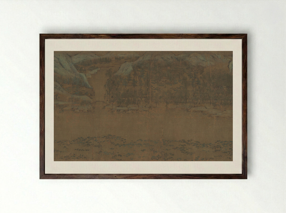 Fisherman's Lodge at Mount Xisai - Li Jie - Framed Print Dark Wood