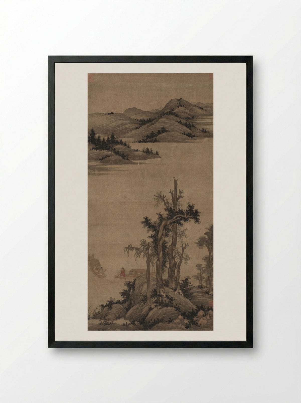 Fishermen-Hermits in Stream and Mountain - Zhao Yong - Framed Print Black
