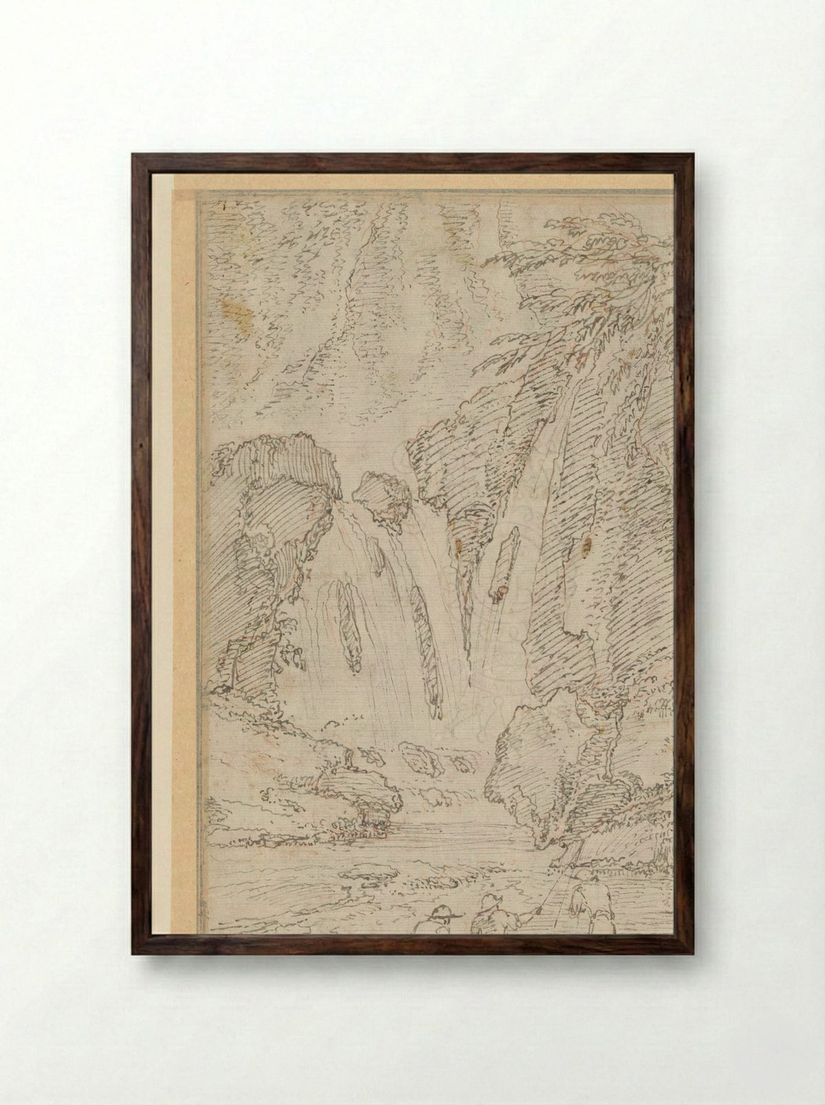 Fishermen by a Waterfall - Gaspard Dughet - Framed Print Dark Wood