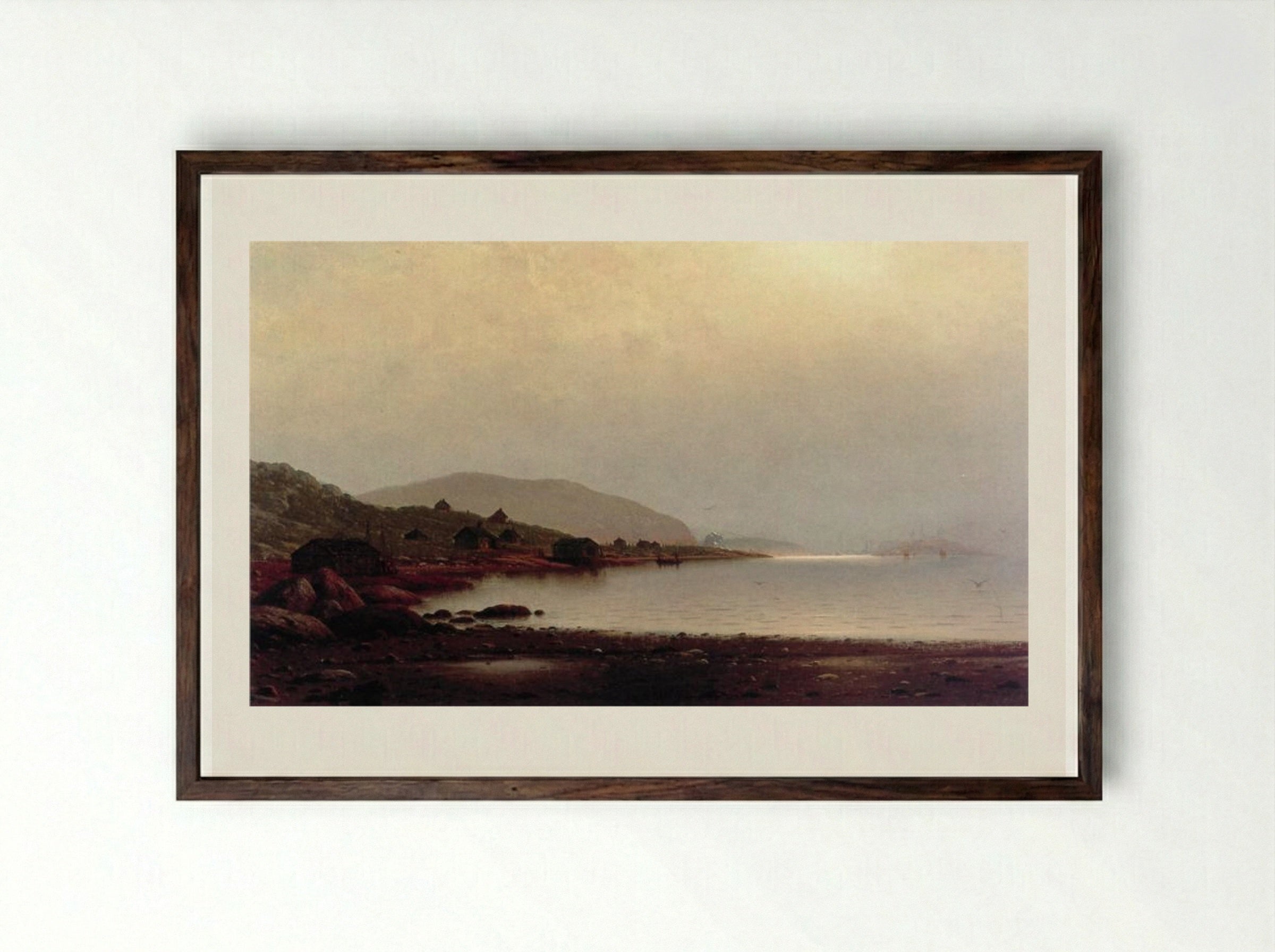 Fishermen's Homes near Cape St. Johns, Coast of Labrador - William Bradford - Framed Print Dark Wood