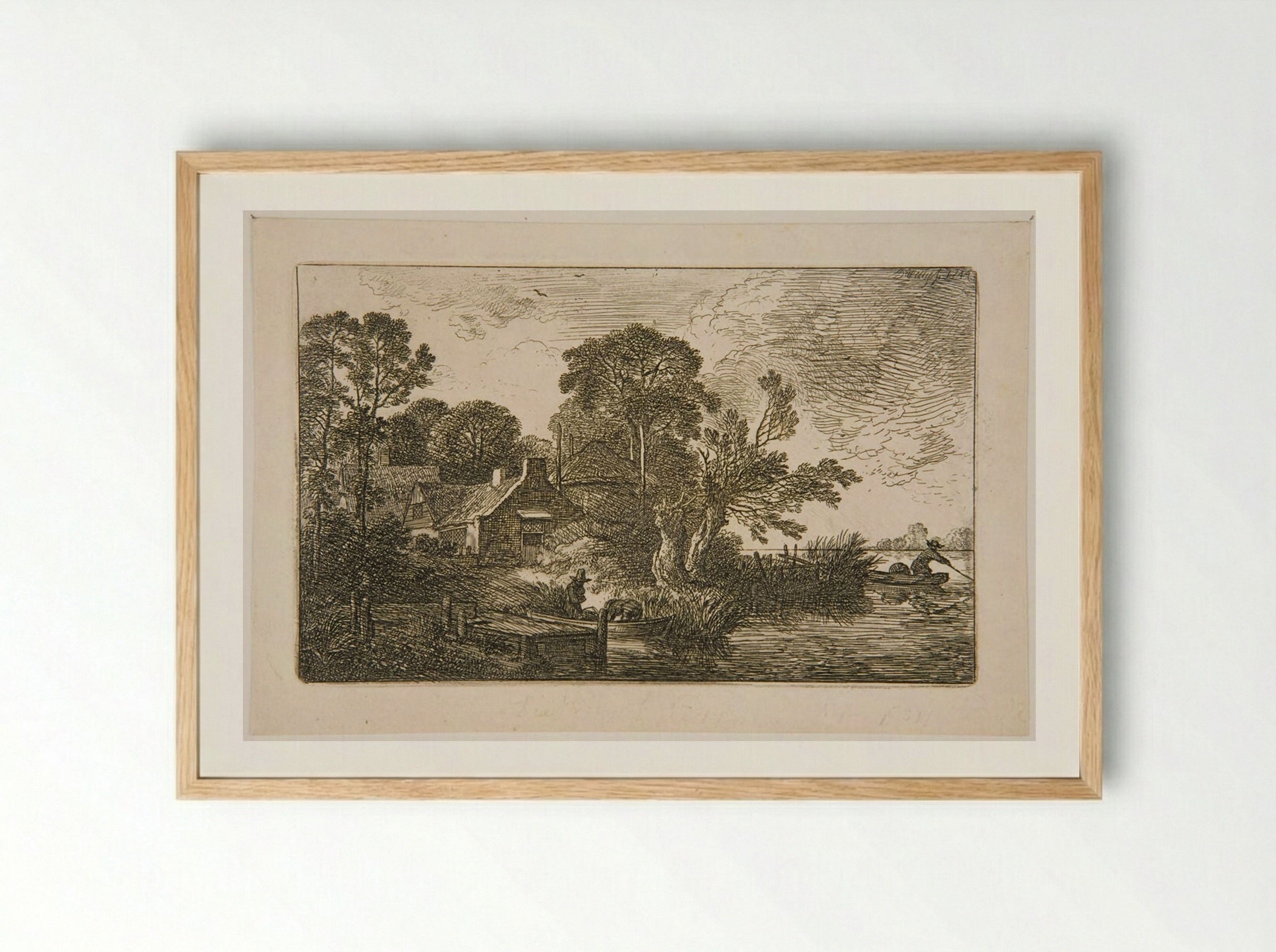 Fishermen's Huts by the Water - Christian Wilhelm Ernst Dietrich - Framed Print Wood