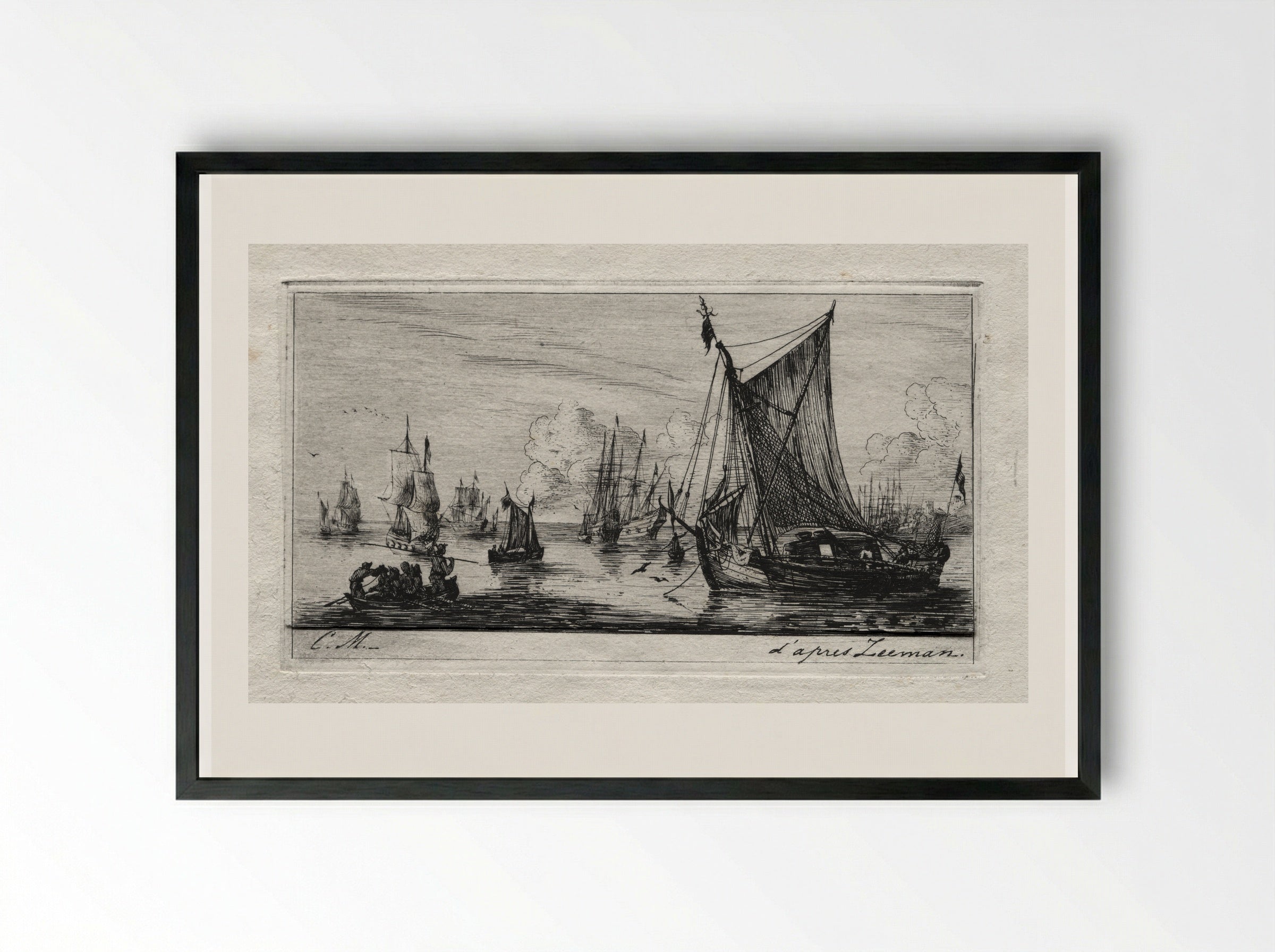Fishers from the South Sea - Charles Meryon - Framed Print Black