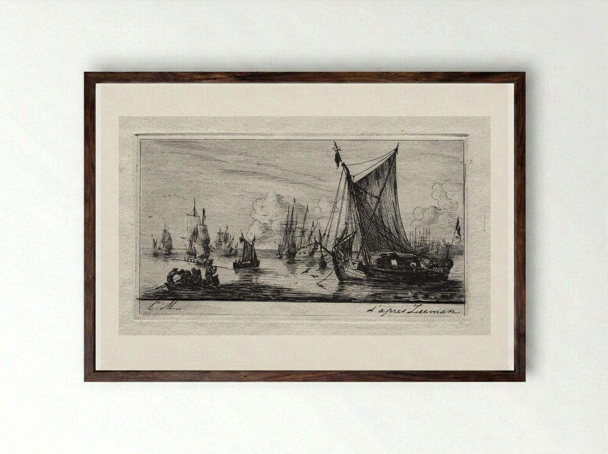 Fishers from the South Sea - Charles Meryon - Framed Print Dark Wood