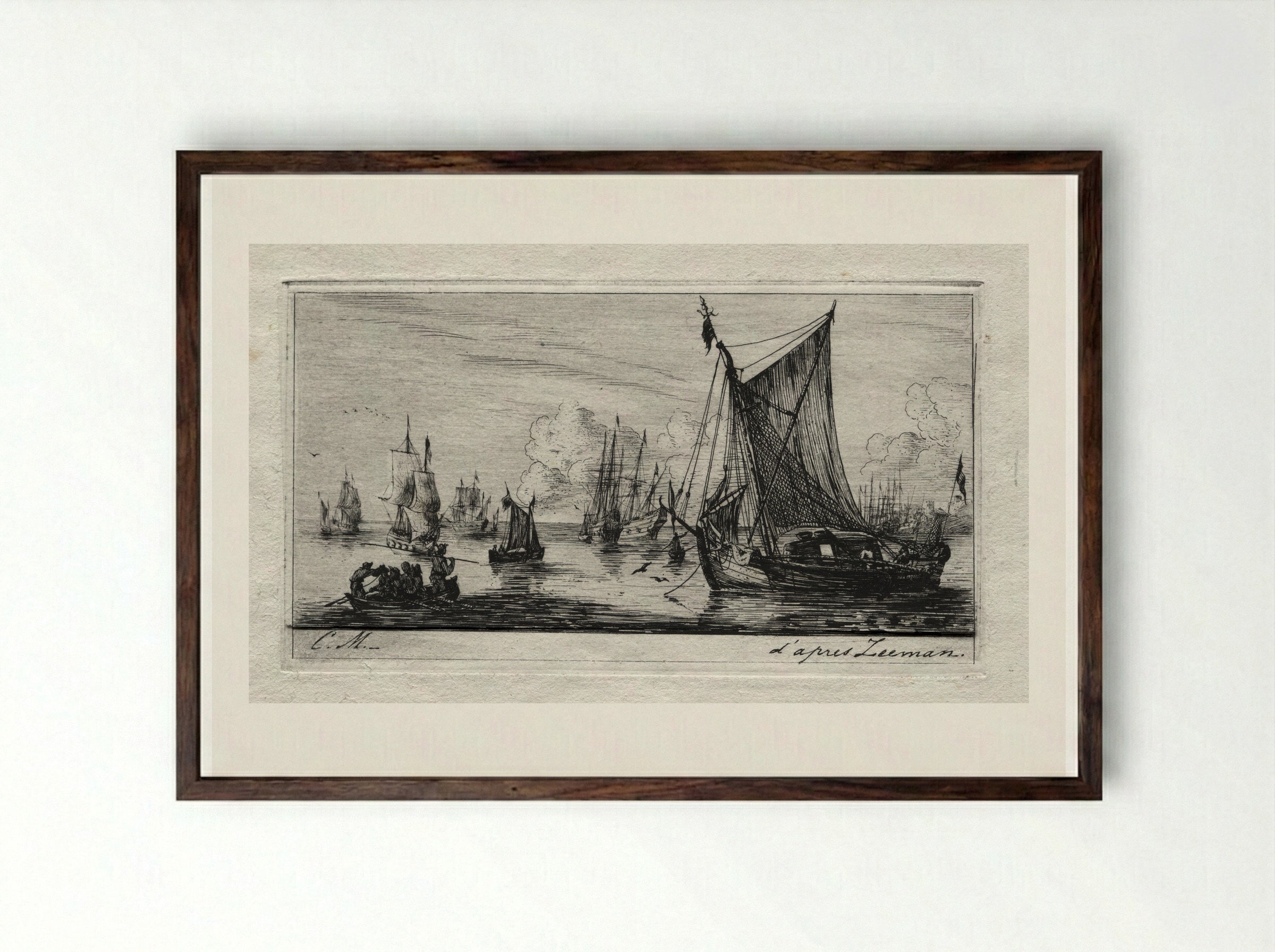 Fishers from the South Sea - Charles Meryon - Framed Print Dark Wood