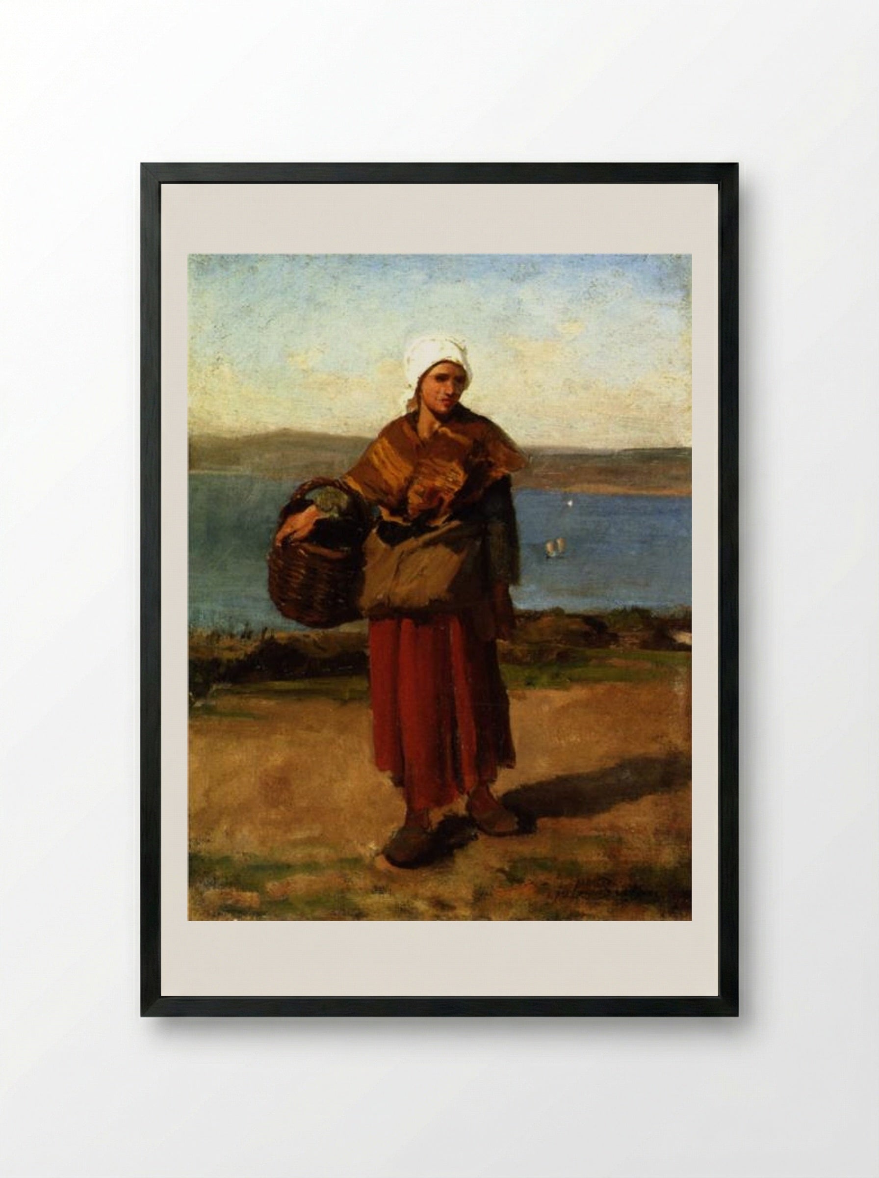 Fisherwoman, Douarnenez - Jules Breton - Framed Print Black