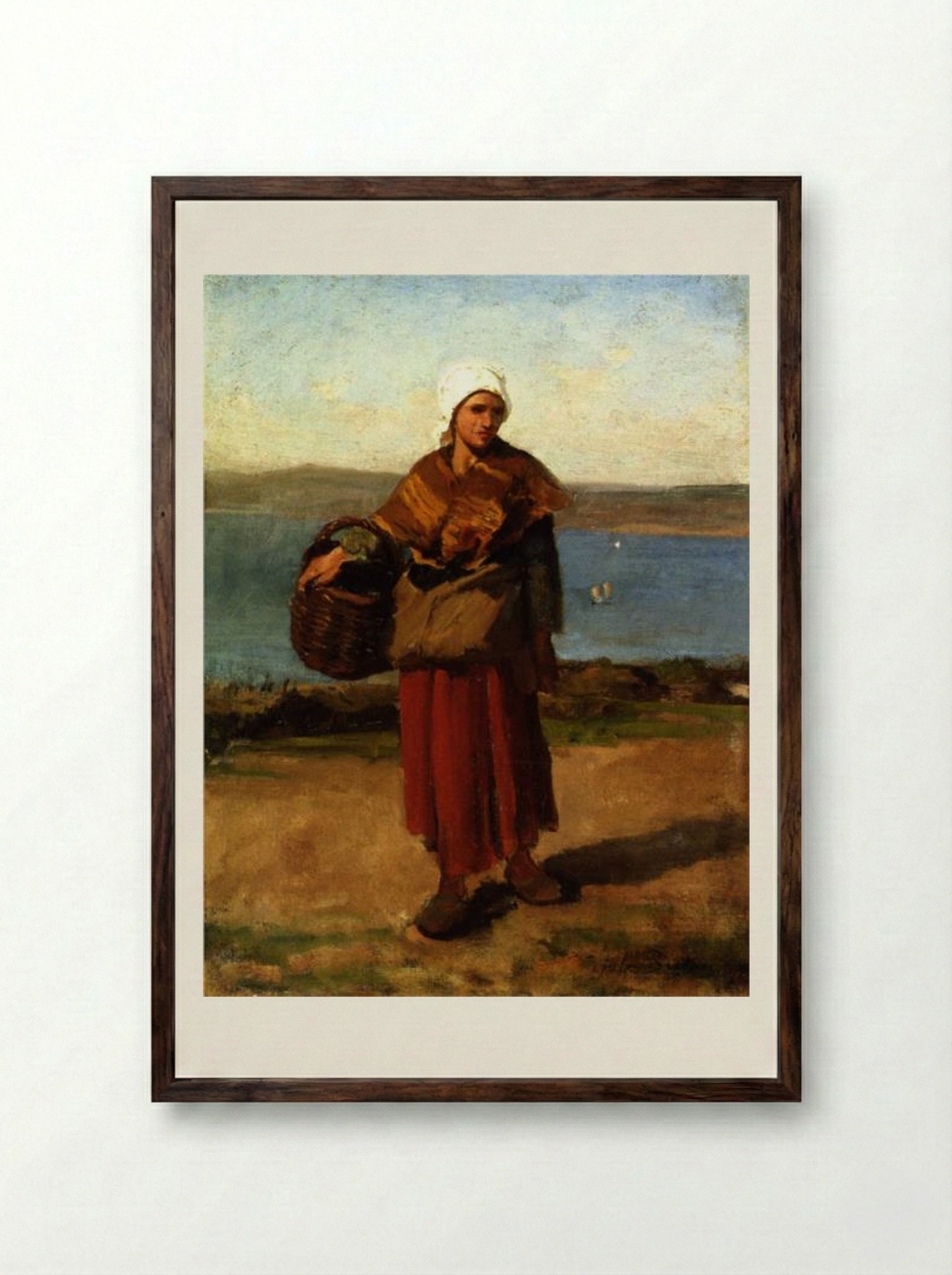Fisherwoman, Douarnenez - Jules Breton - Framed Print Dark Wood