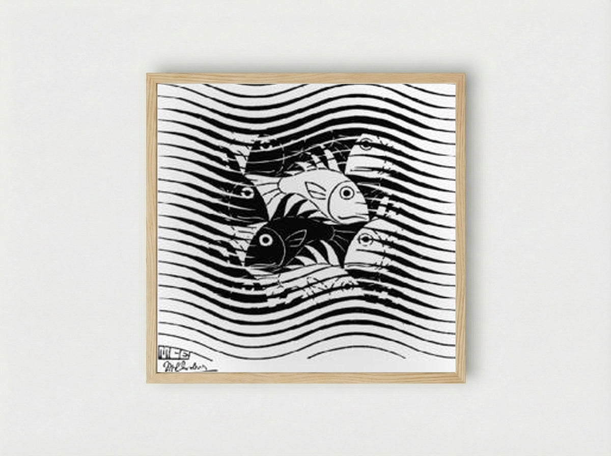Fishes in Waves - M.C. Escher - Framed Print Wood
