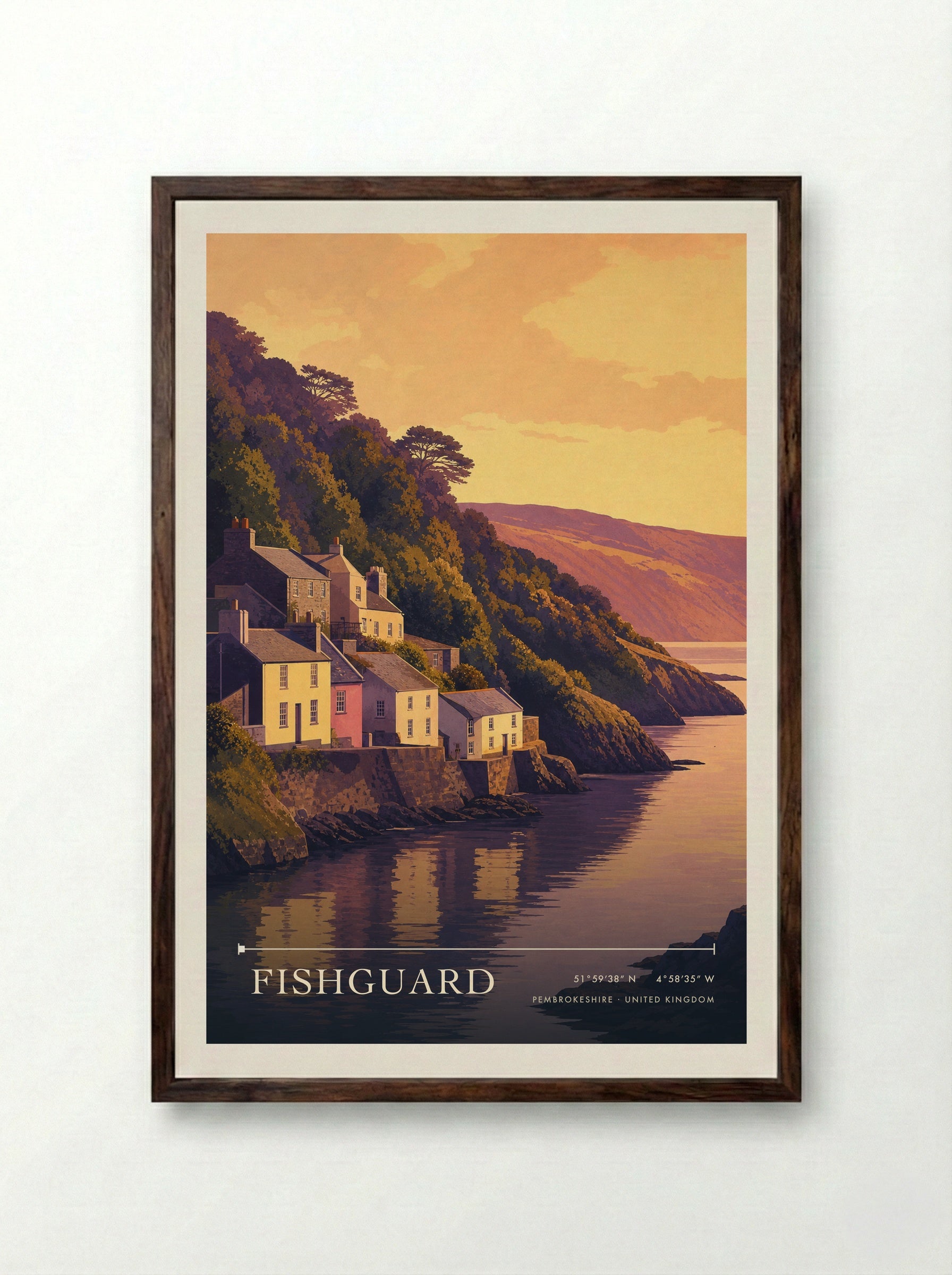 Fishguard Pembrokeshire United Kingdom Travel Poster - Framed Print Dark Wood