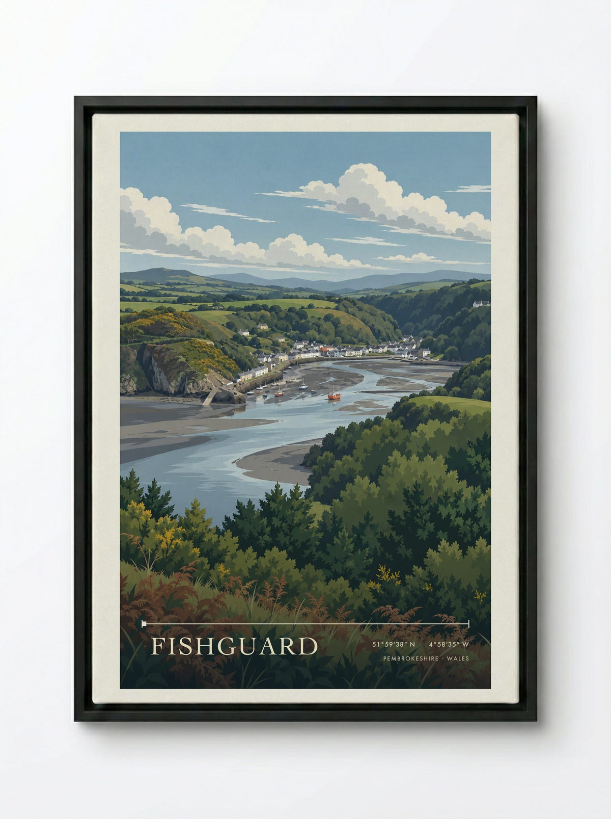 Fishguard, Pembrokeshire | Travel Poster - Framed Canvas Black