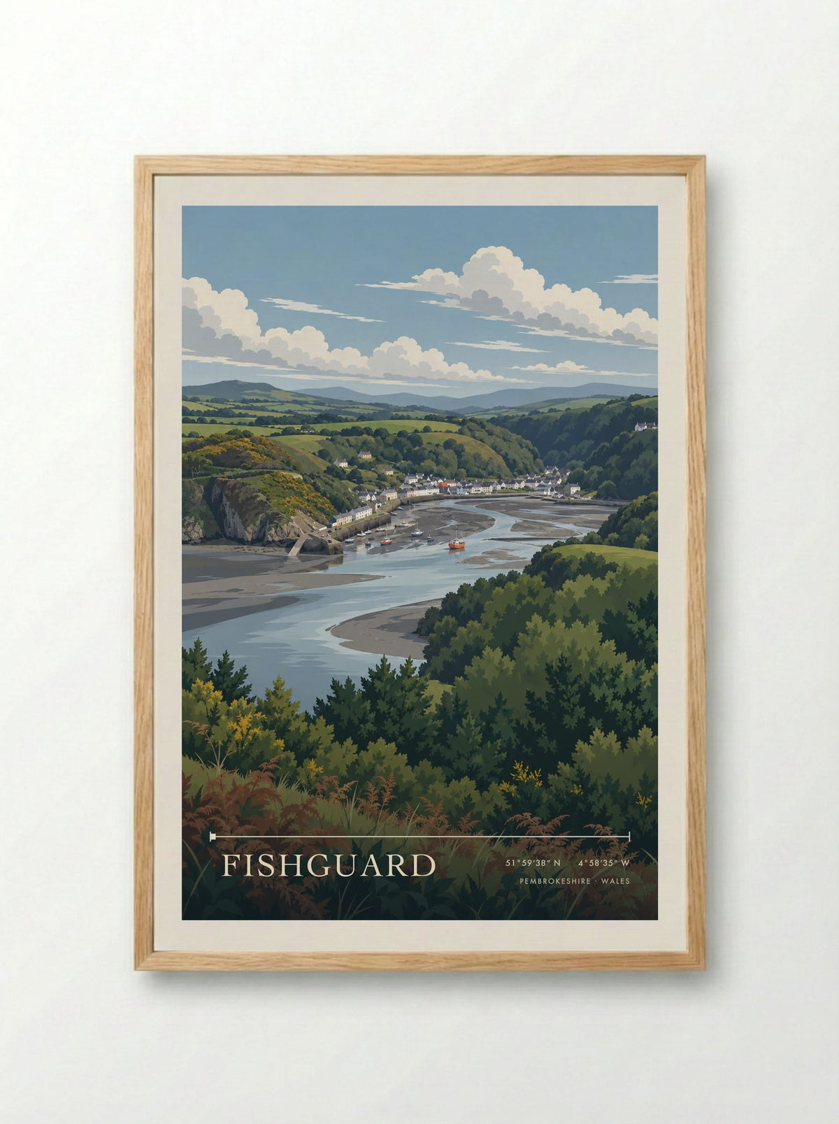 Fishguard, Pembrokeshire | Travel Poster - Framed Print Wood