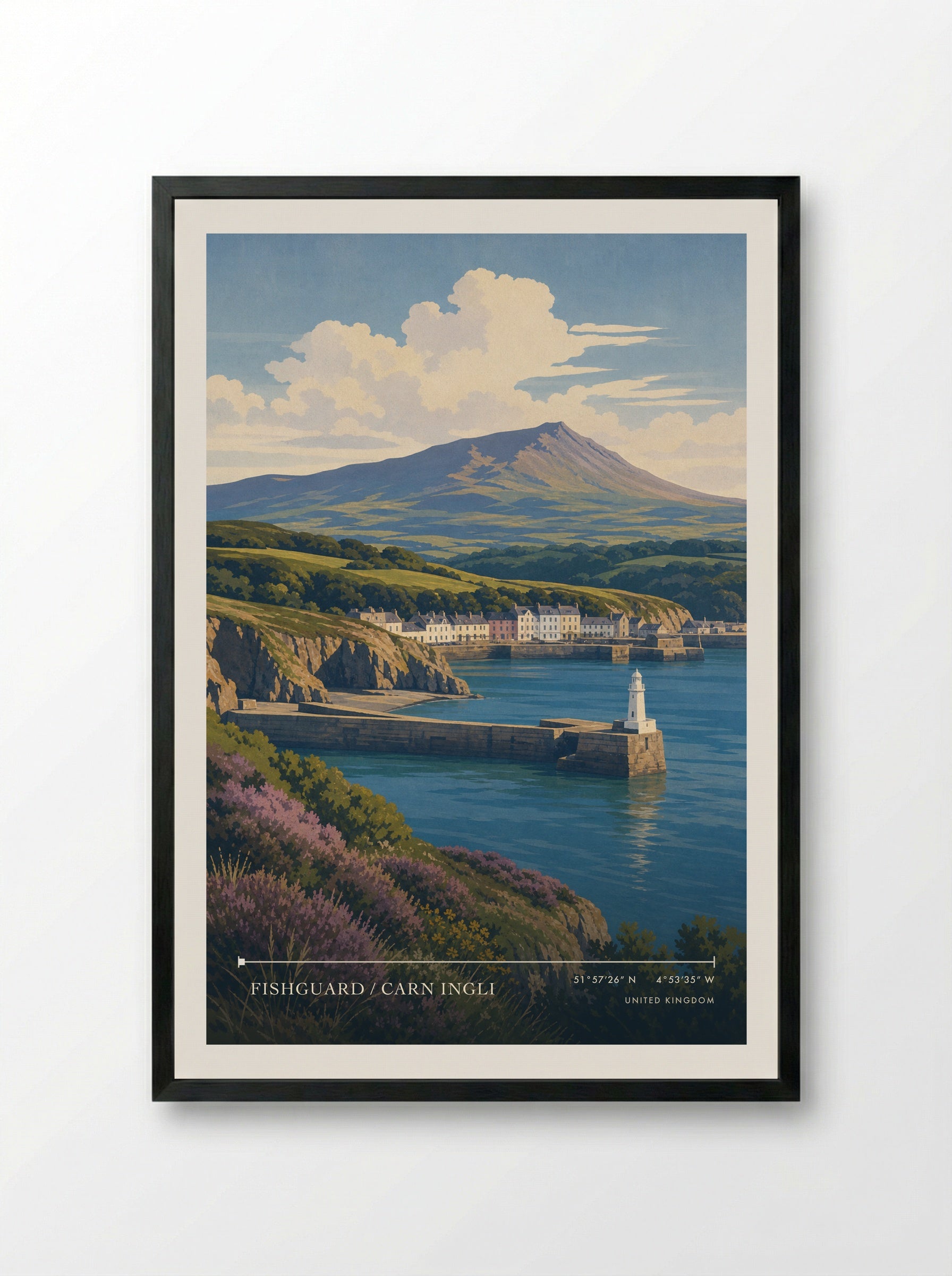 Fishguard / Carn Ingli United Kingdom Travel Poster - Framed Print Black