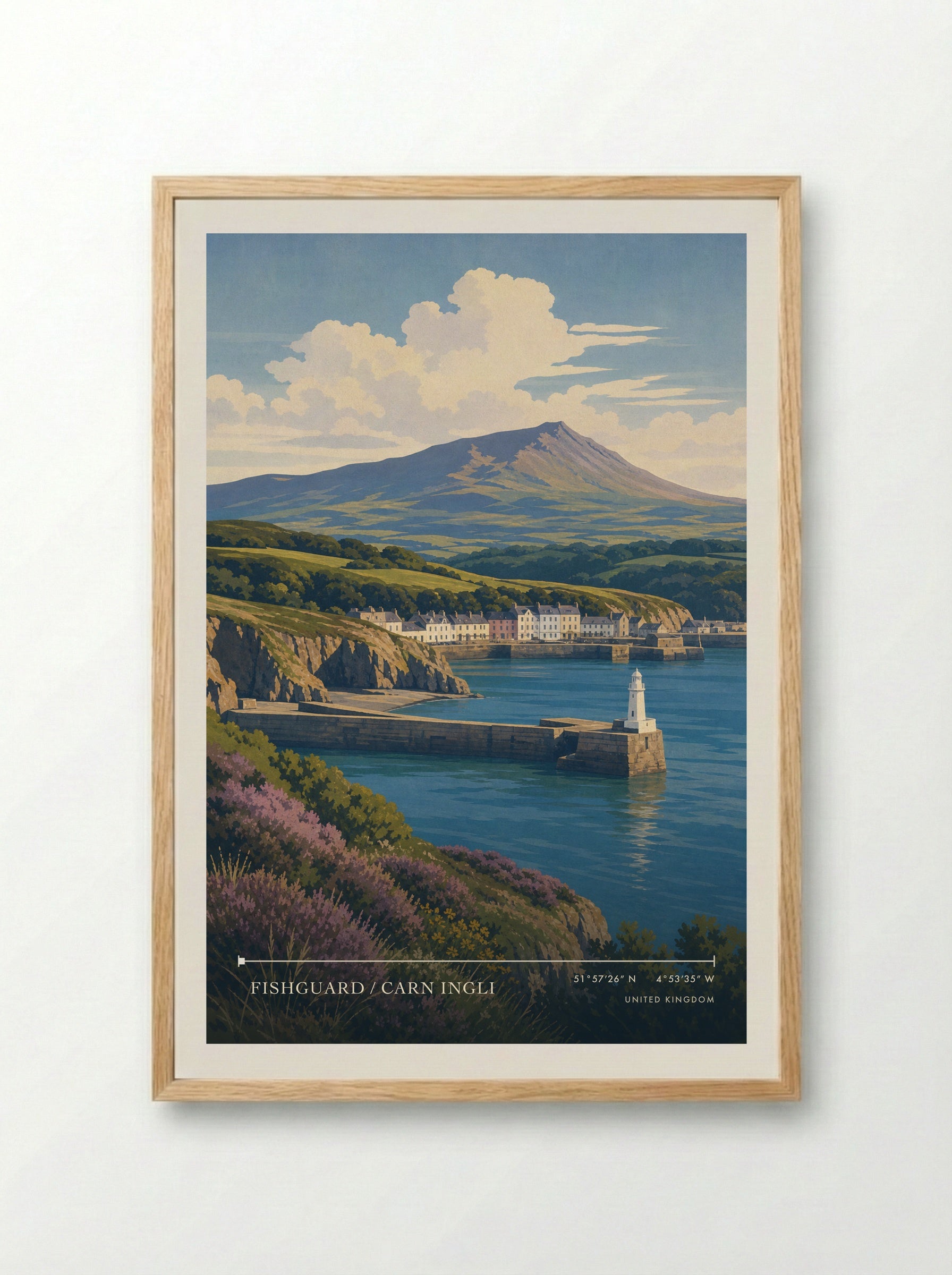 Fishguard / Carn Ingli United Kingdom Travel Poster - Framed Print Wood