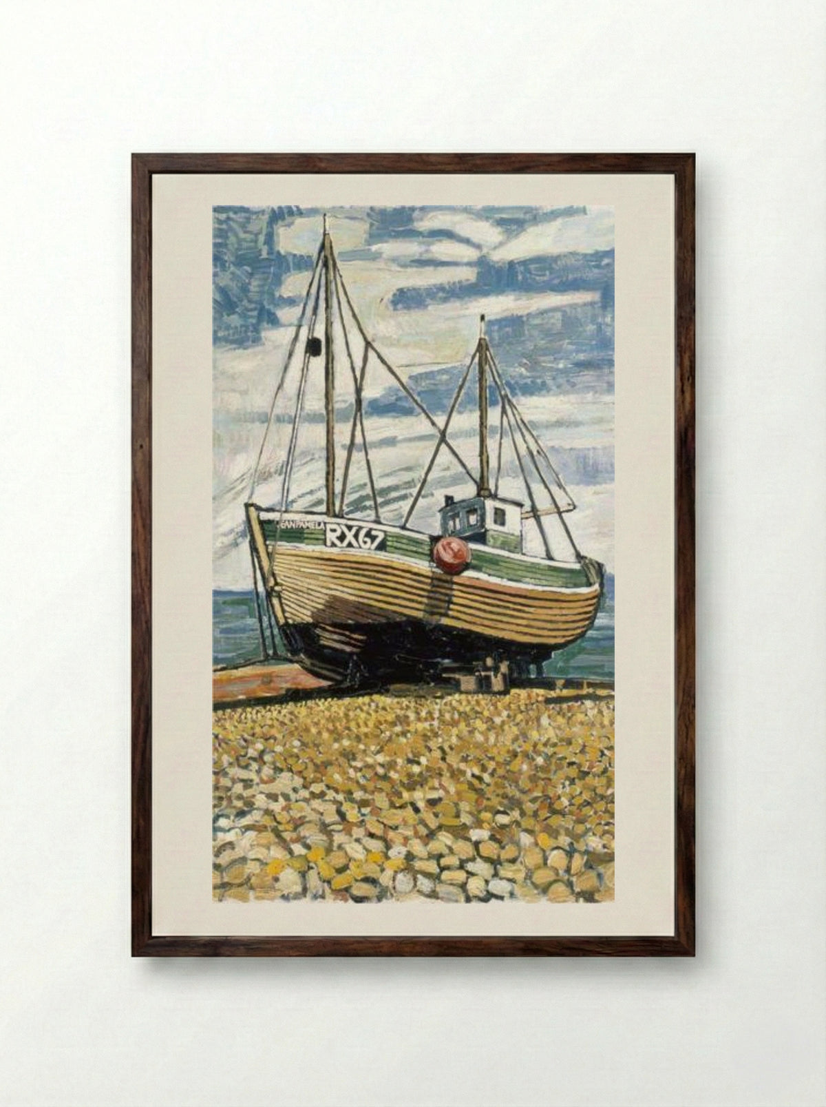 Fishing Boat at Dungeness, 'RX67' - John Bratby - Framed Print Dark Wood