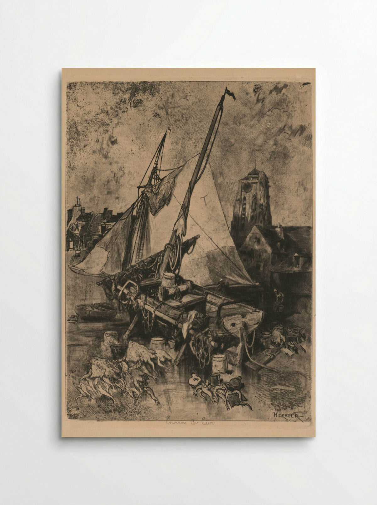Fishing Boats, Normandy (Environ de Caen) - Louis Adolphe Hervier - Poster