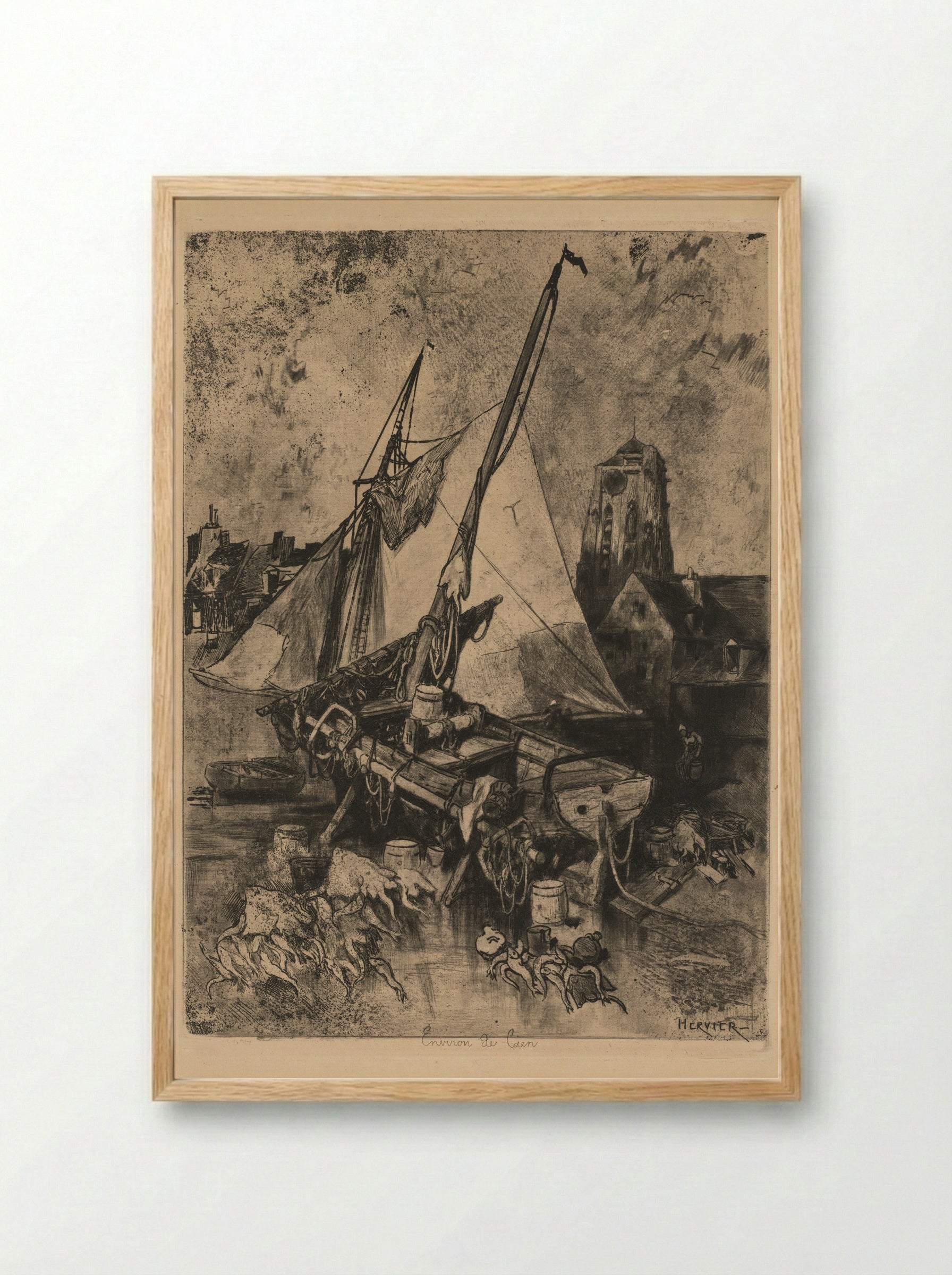 Fishing Boats, Normandy - Louis Adolphe Hervier - Framed Print Wood