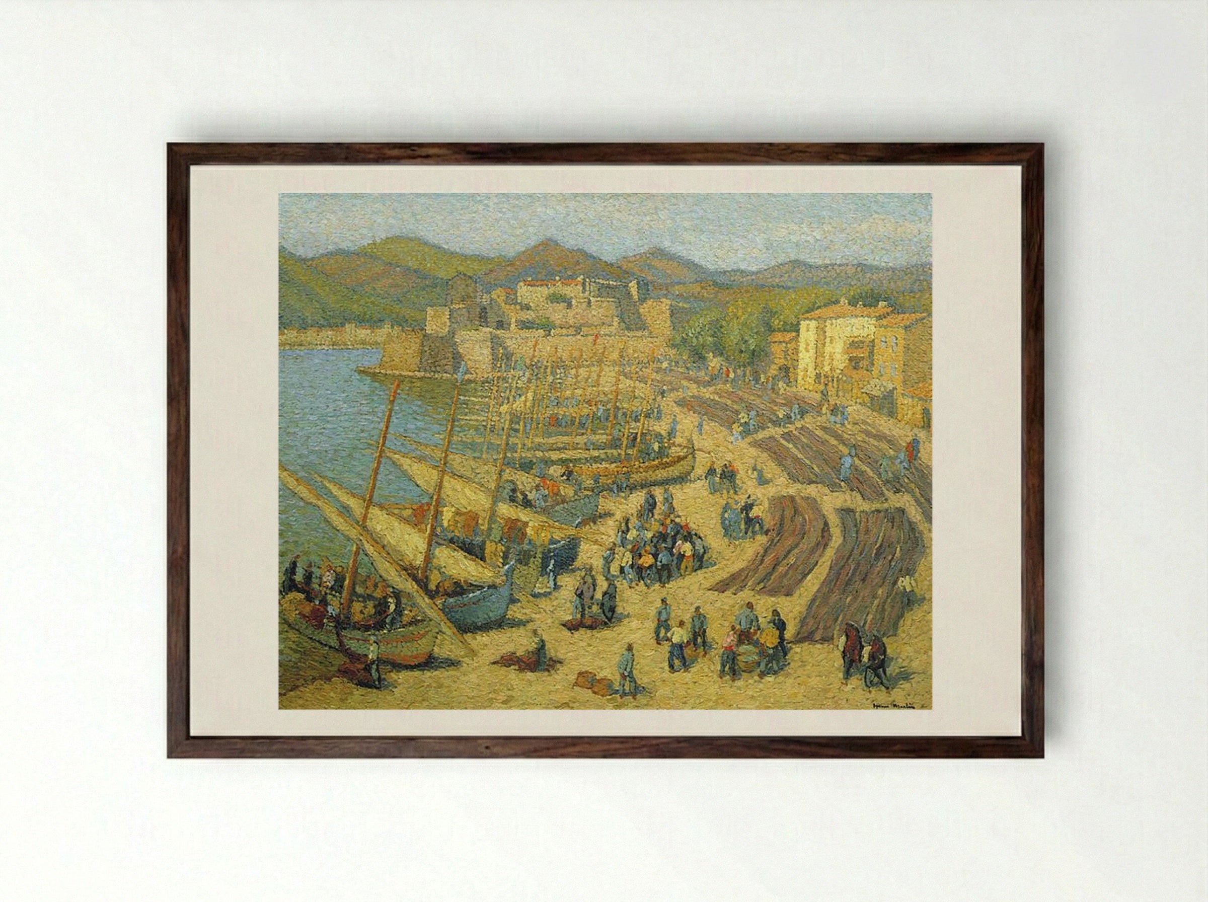Fishing Boats at Collioure - Henri Martin - Framed Print Dark Wood