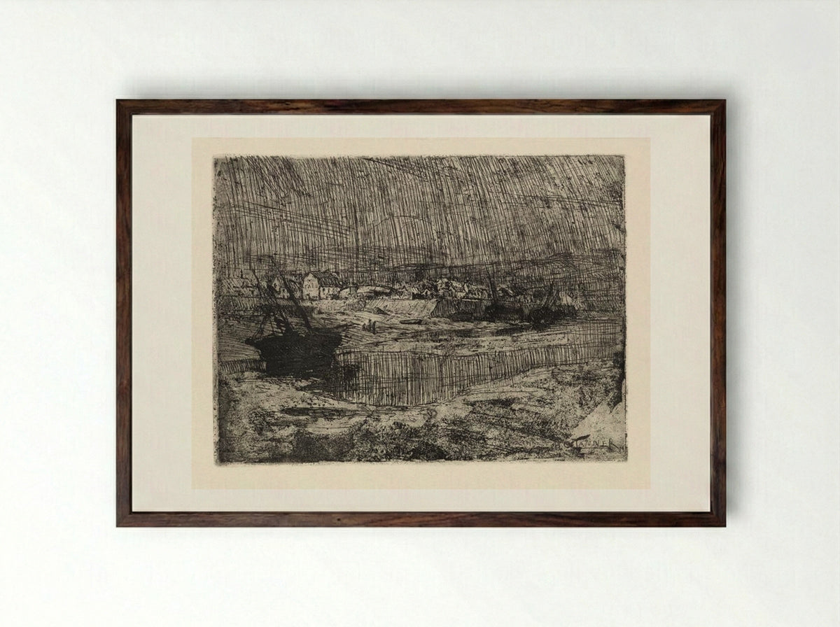 Fishing Boats at Shore, Brittany - Henry Ossawa Tanner - Framed Print Dark Wood