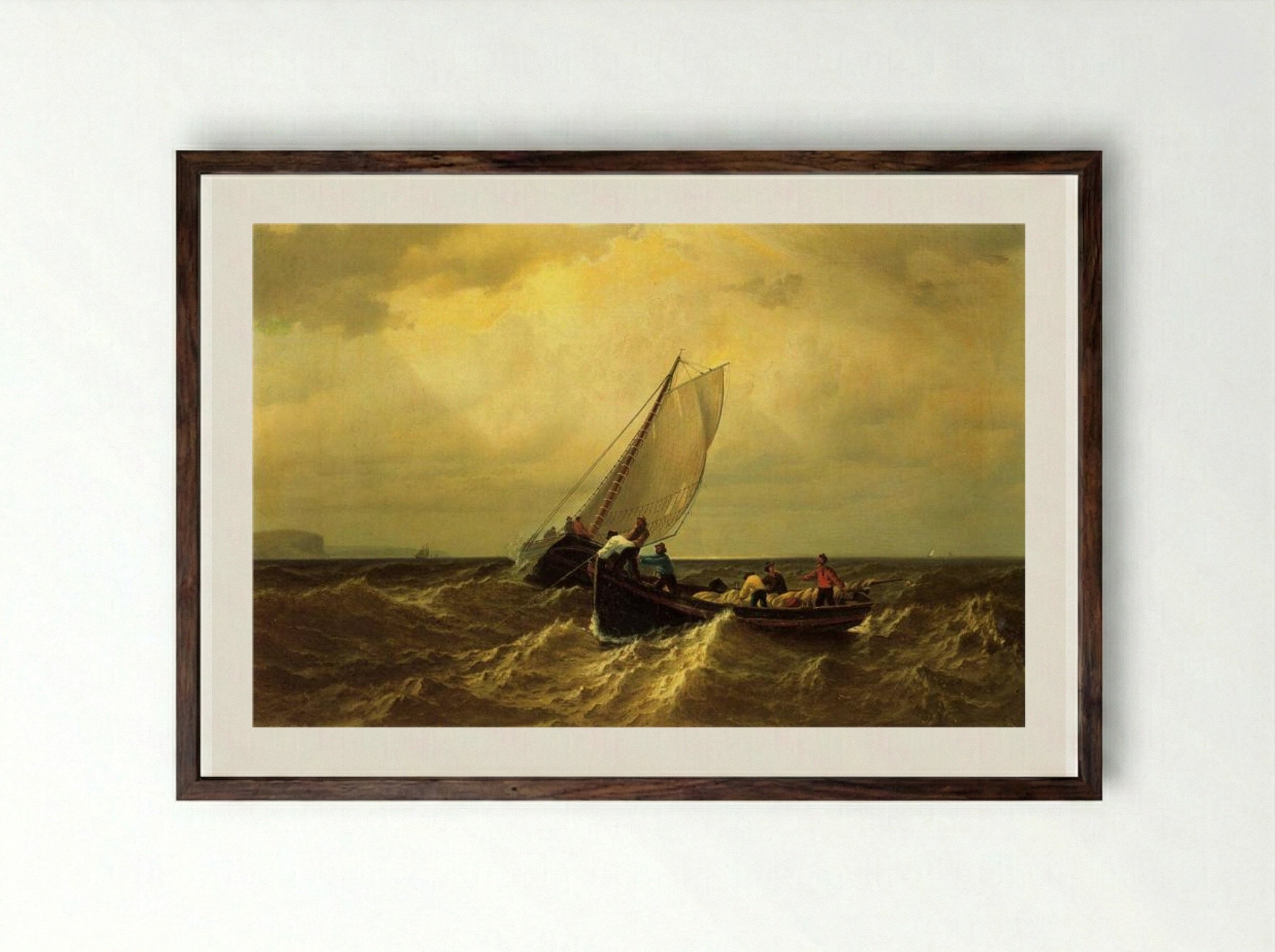 Fishing Boats on the Bay of Fundy - William Bradford - Framed Print Dark Wood