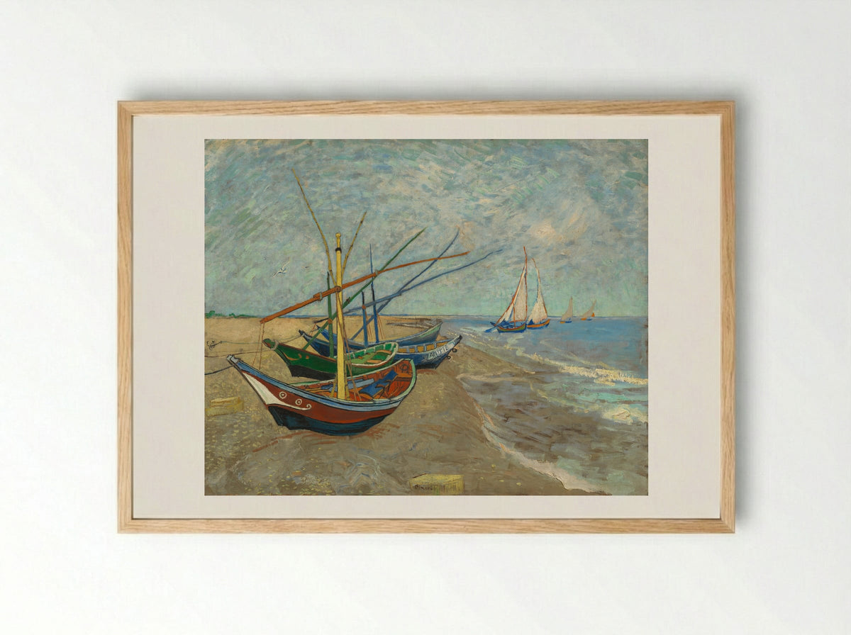 Fishing Boats on the Beach at Les Saintes-Maries-de-la-Mer - Vincent van Gogh - Framed Print Wood