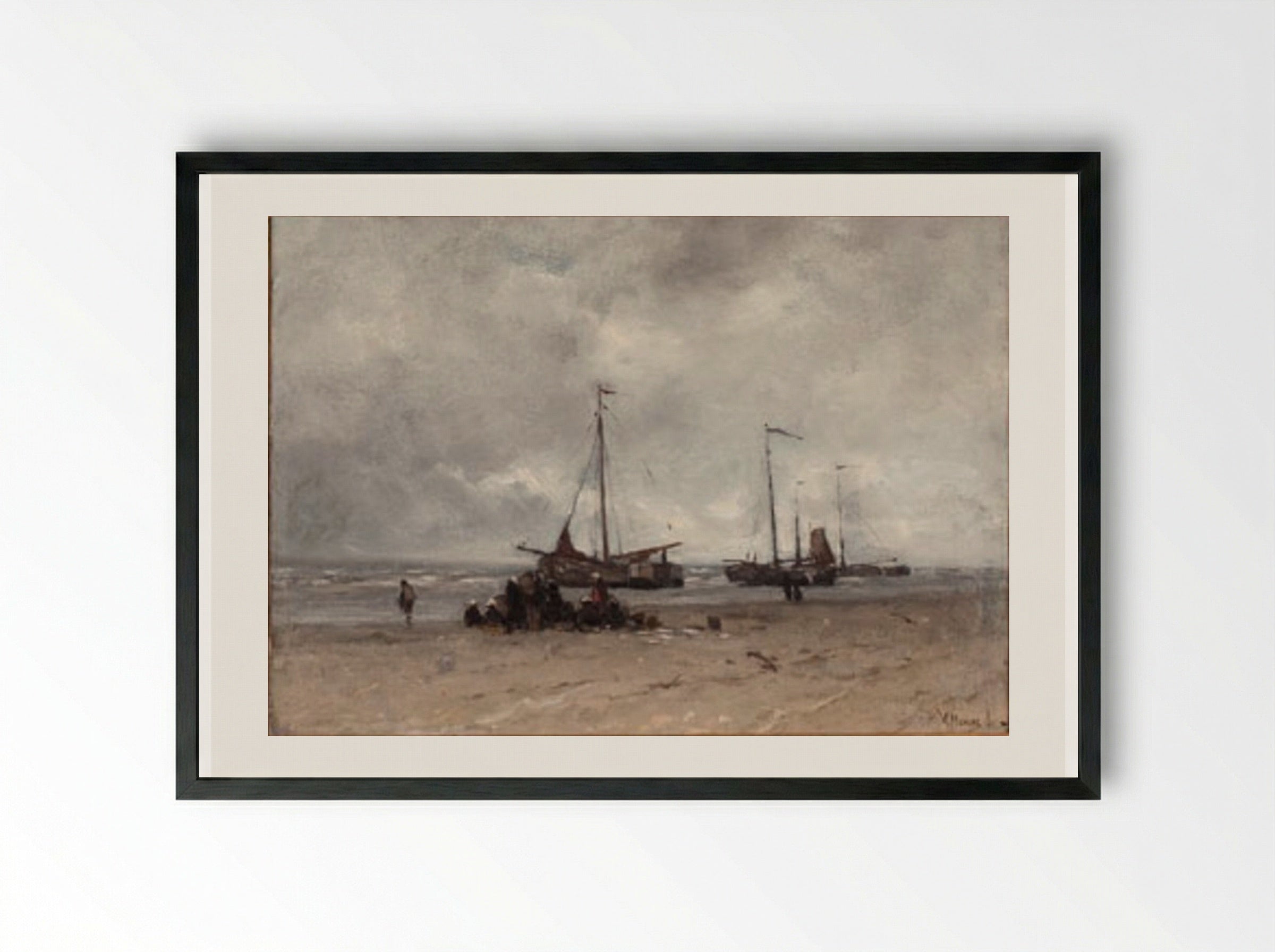 Fishing Boats on the Beach - Anton Mauve - Framed Print Black