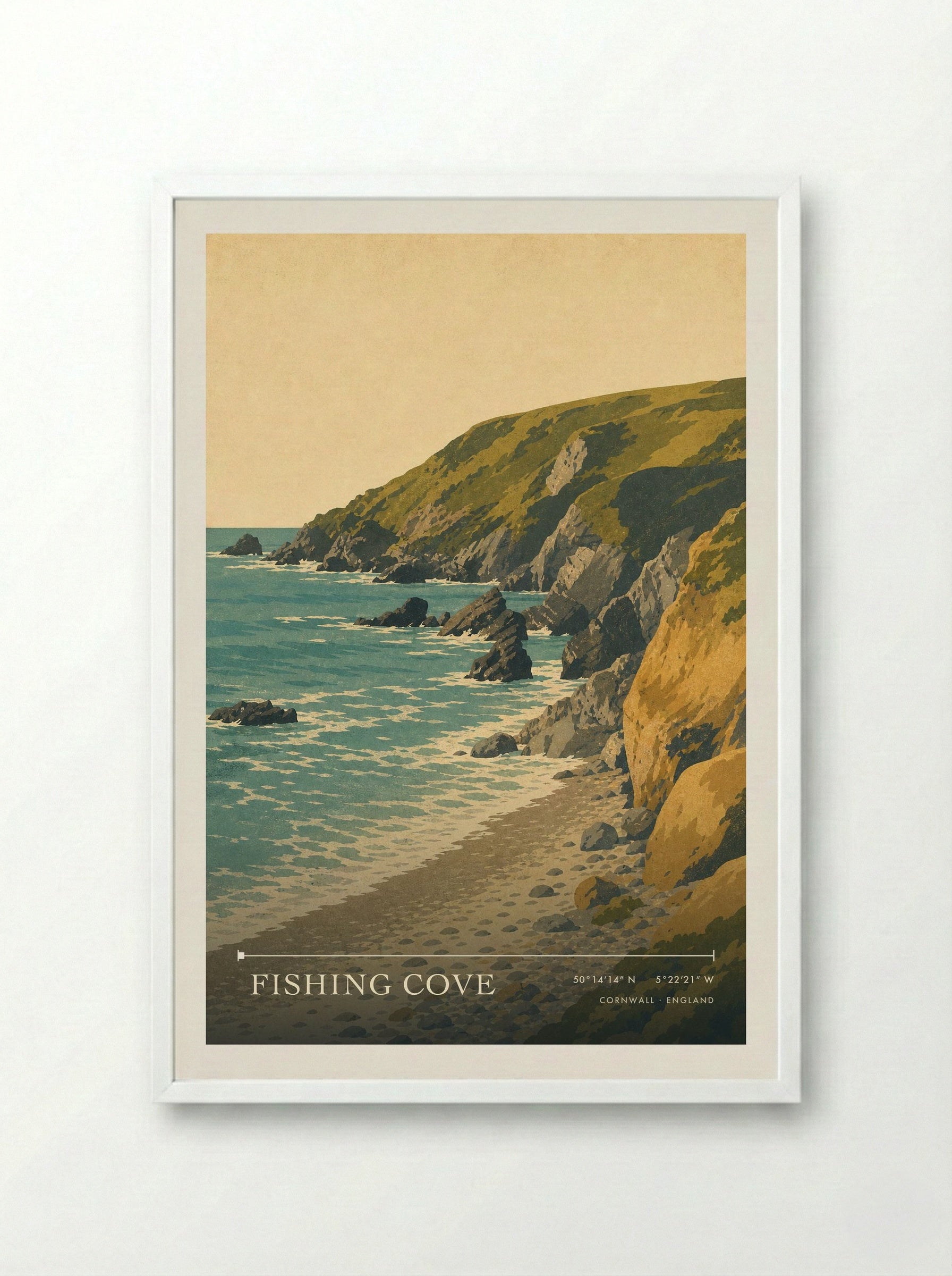 Fishing Cove Cornwall England Travel Poster - Framed Print White
