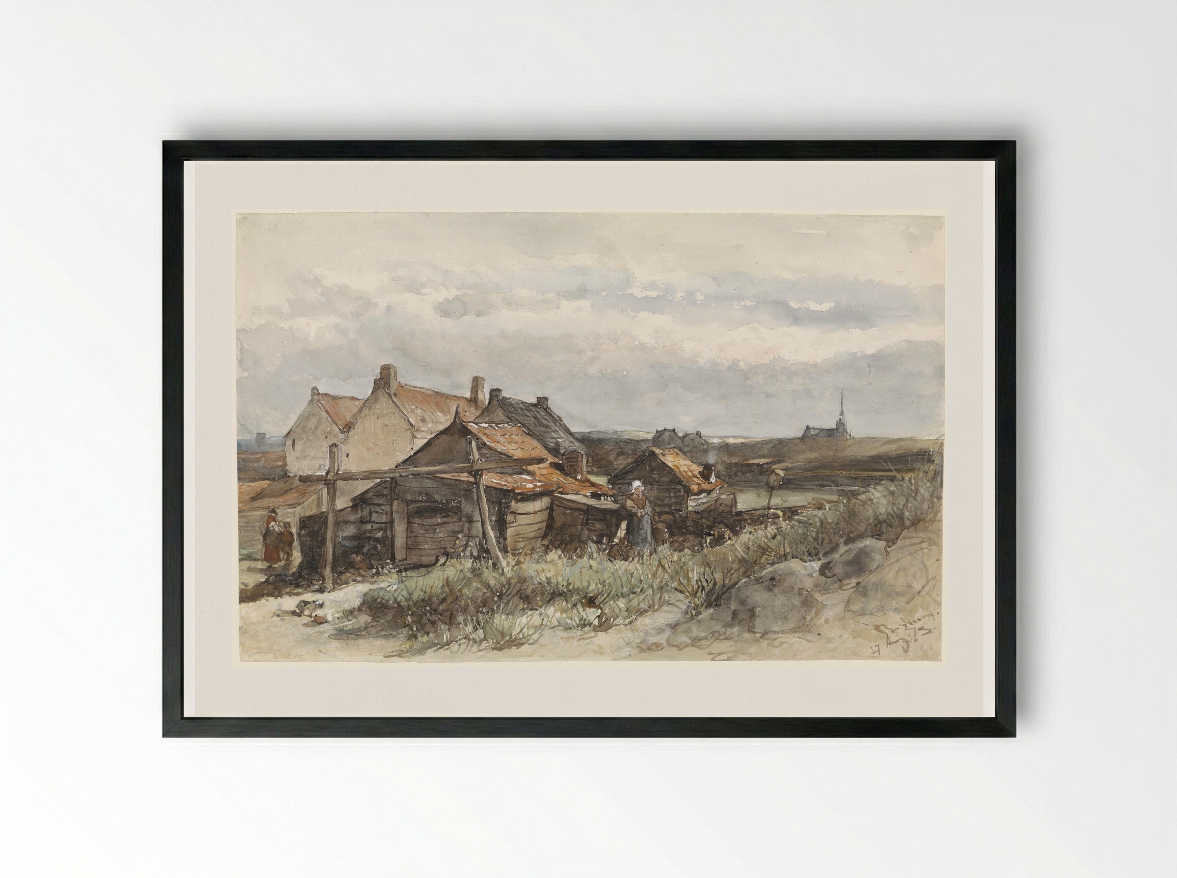 Fishing Family Houses in Scheveningen - Johannes Bosboom - Framed Print Black
