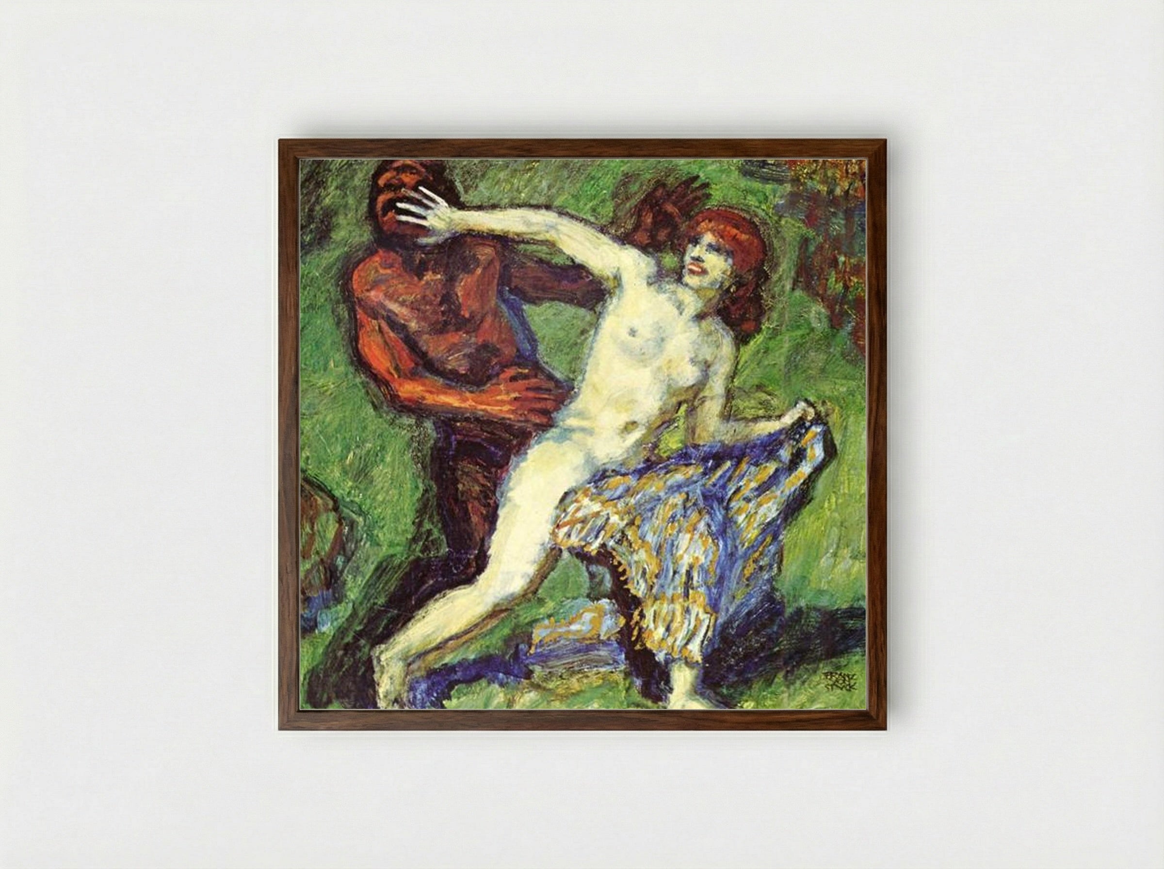 Fishing Game (Faun and Nymph) - Franz von Stuck - Framed Print Dark Wood