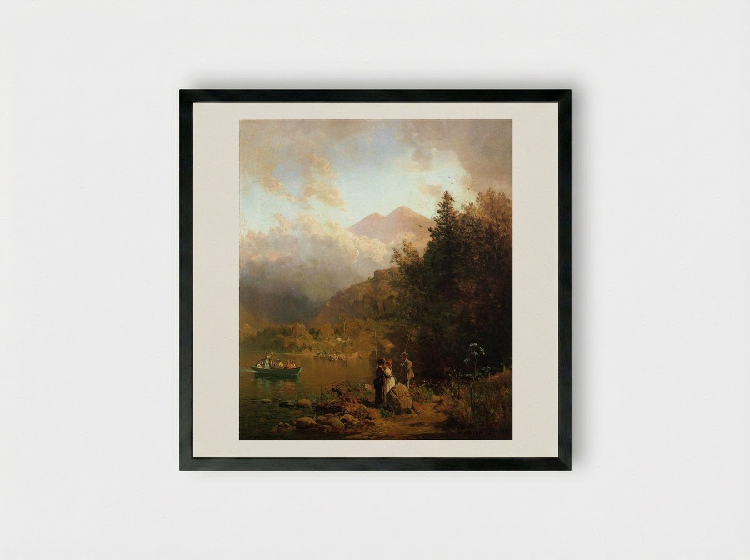 Fishing Party in the Mountains - Thomas Hill - Framed Print Black