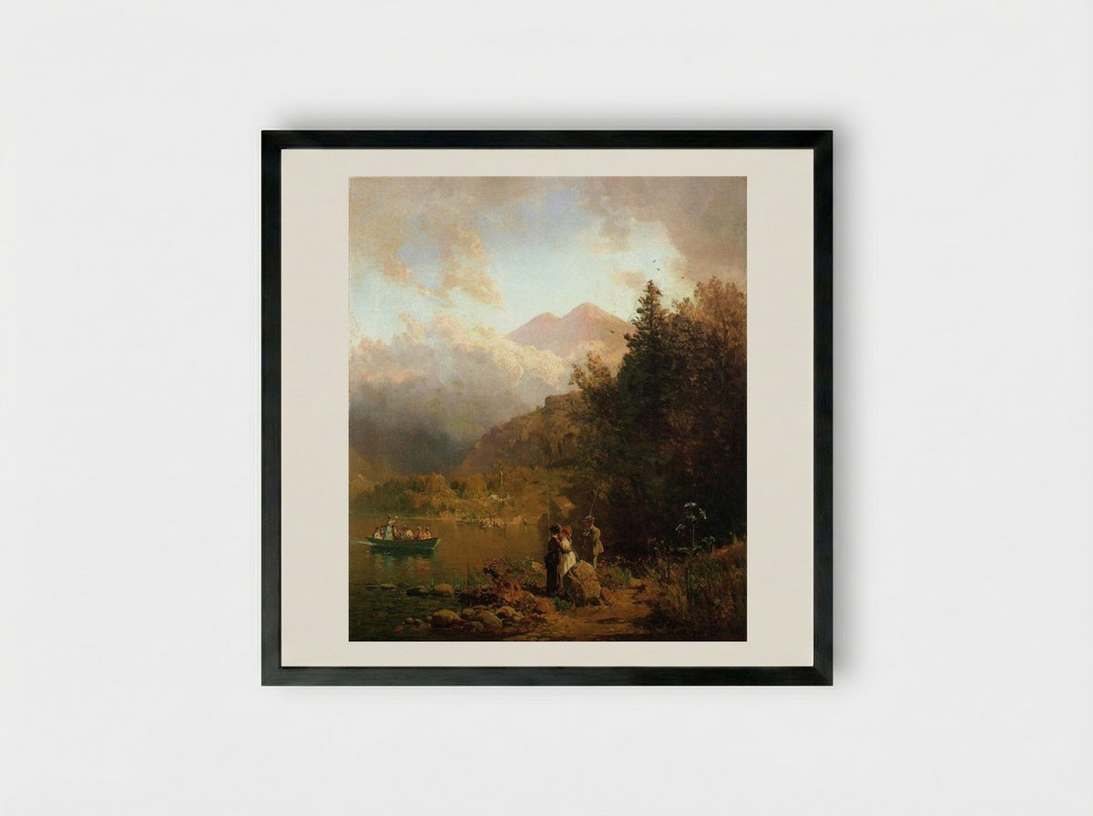 Fishing Party in the Mountains - Thomas Hill - Framed Print Black