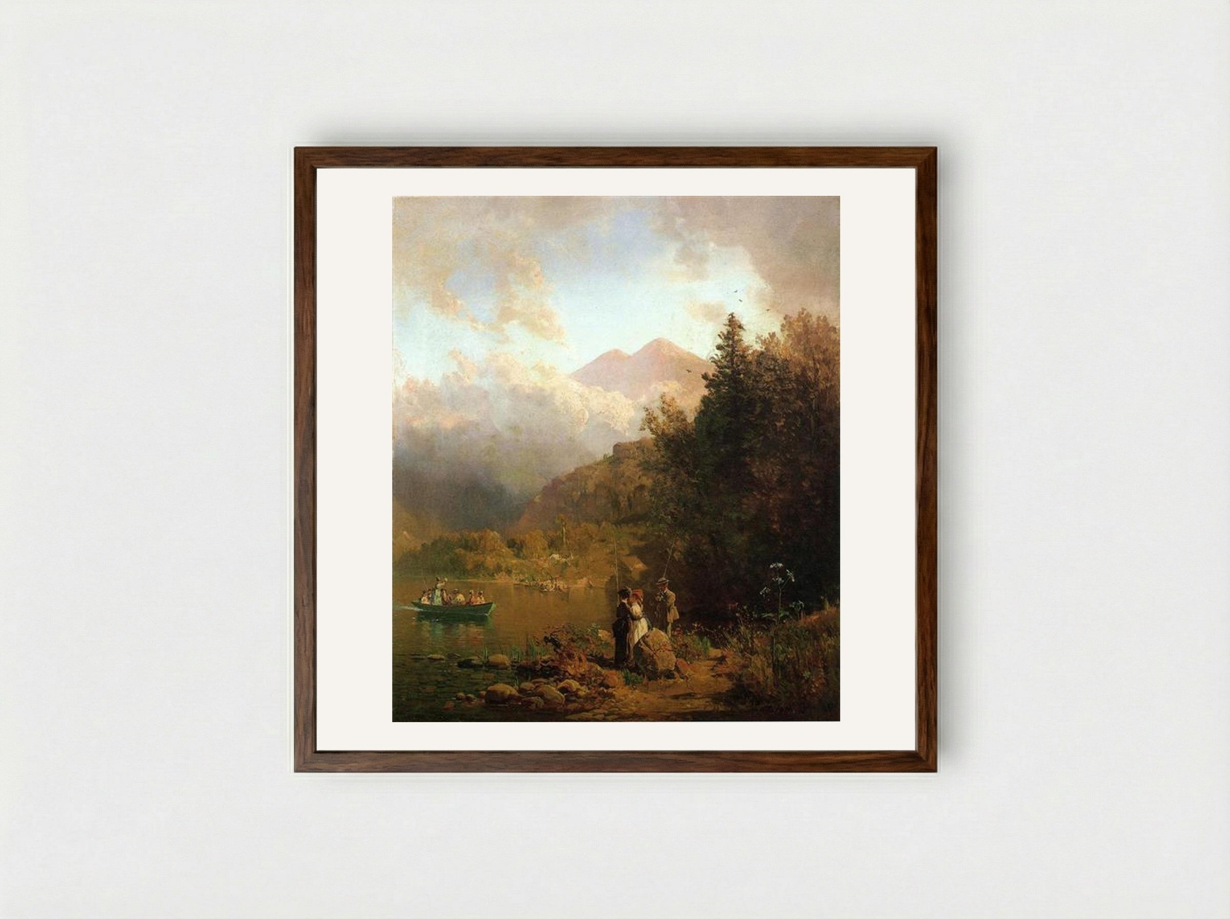 Fishing Party in the Mountains - Thomas Hill - Framed Print Dark Wood