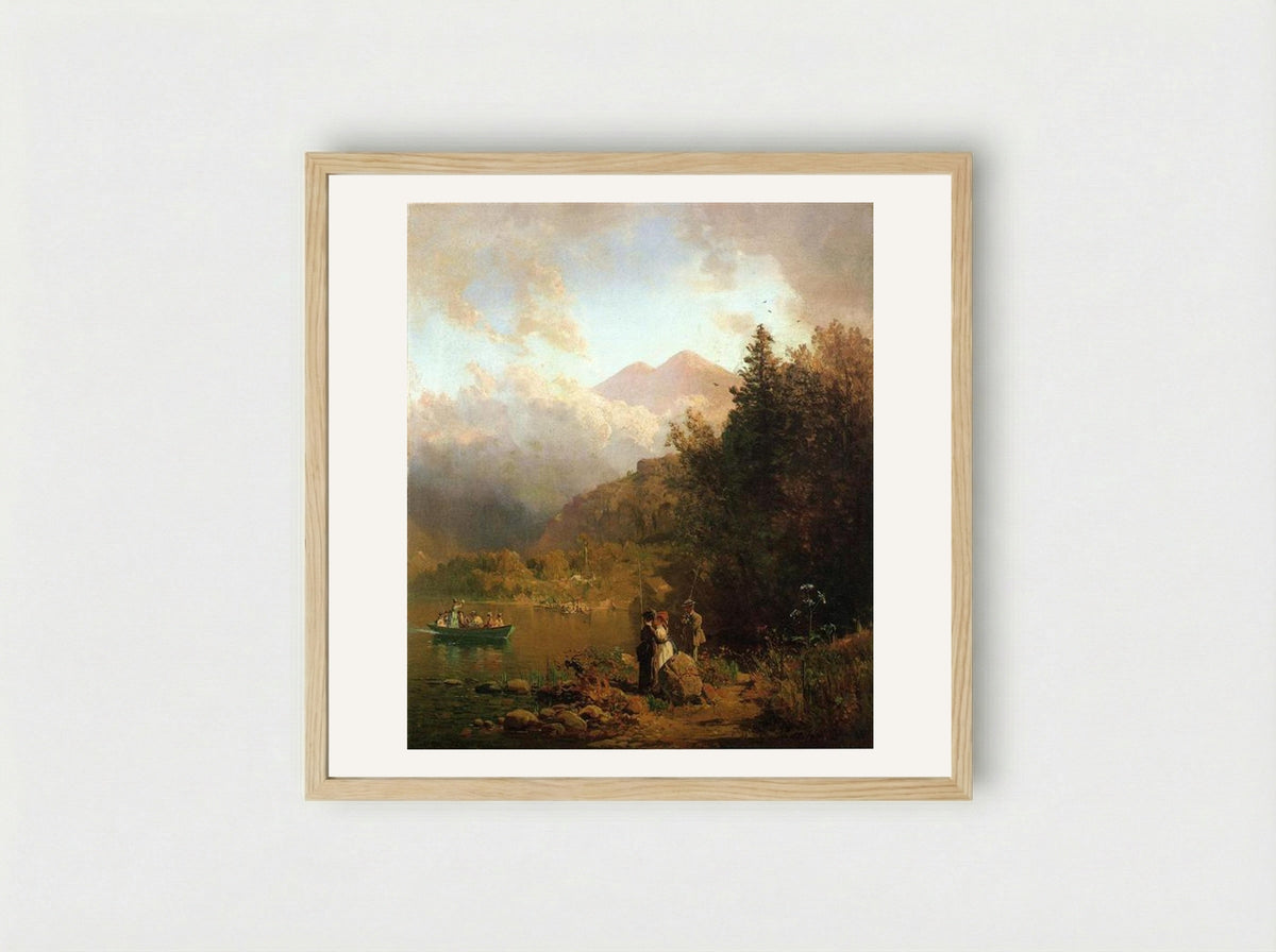 Fishing Party in the Mountains - Thomas Hill - Framed Print Wood