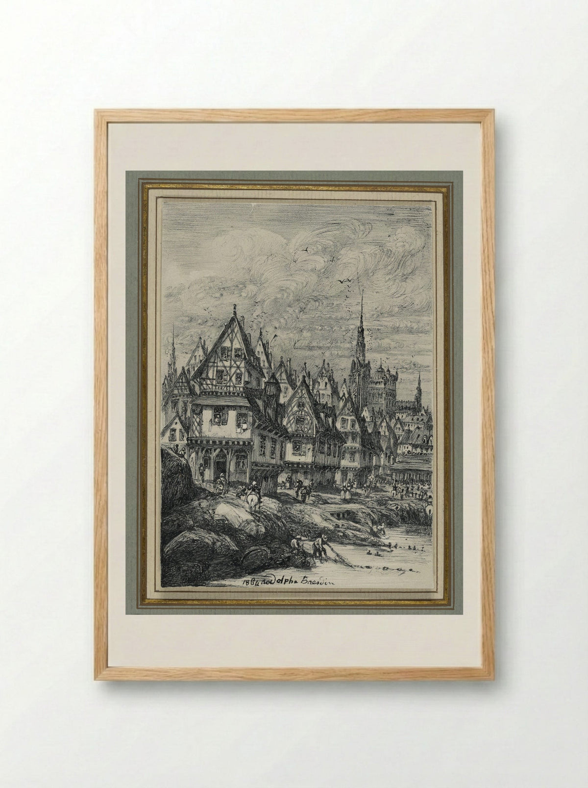 Fishing Port with Clock Tower - Rodolphe Bresdin - Framed Print Wood