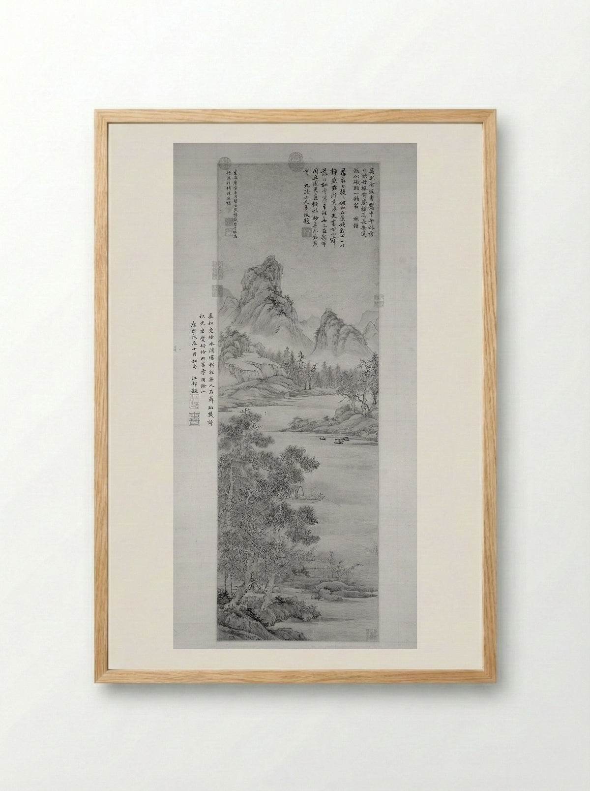 Fishing Recluse by an Autumn Grove - Sheng Mao - Framed Print Wood