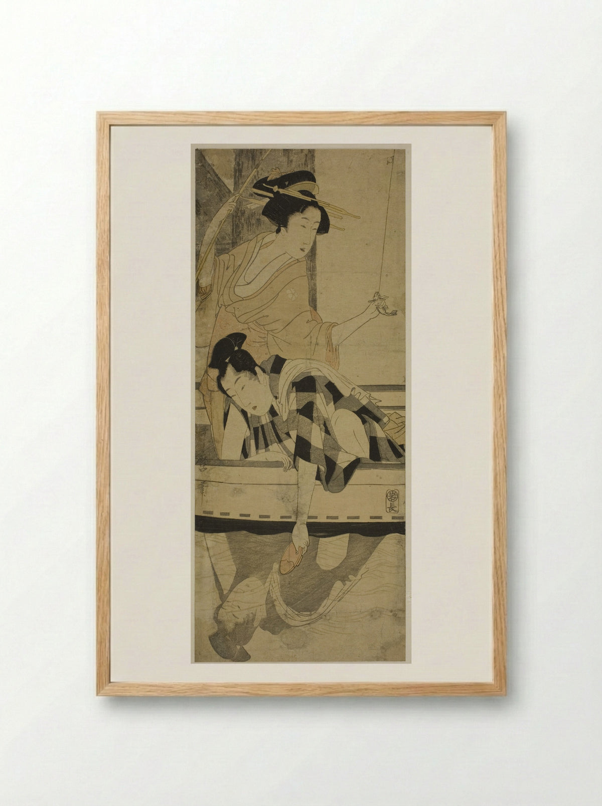 Fishing beneath a Bridge - Kitagawa Utamaro - Framed Print Wood