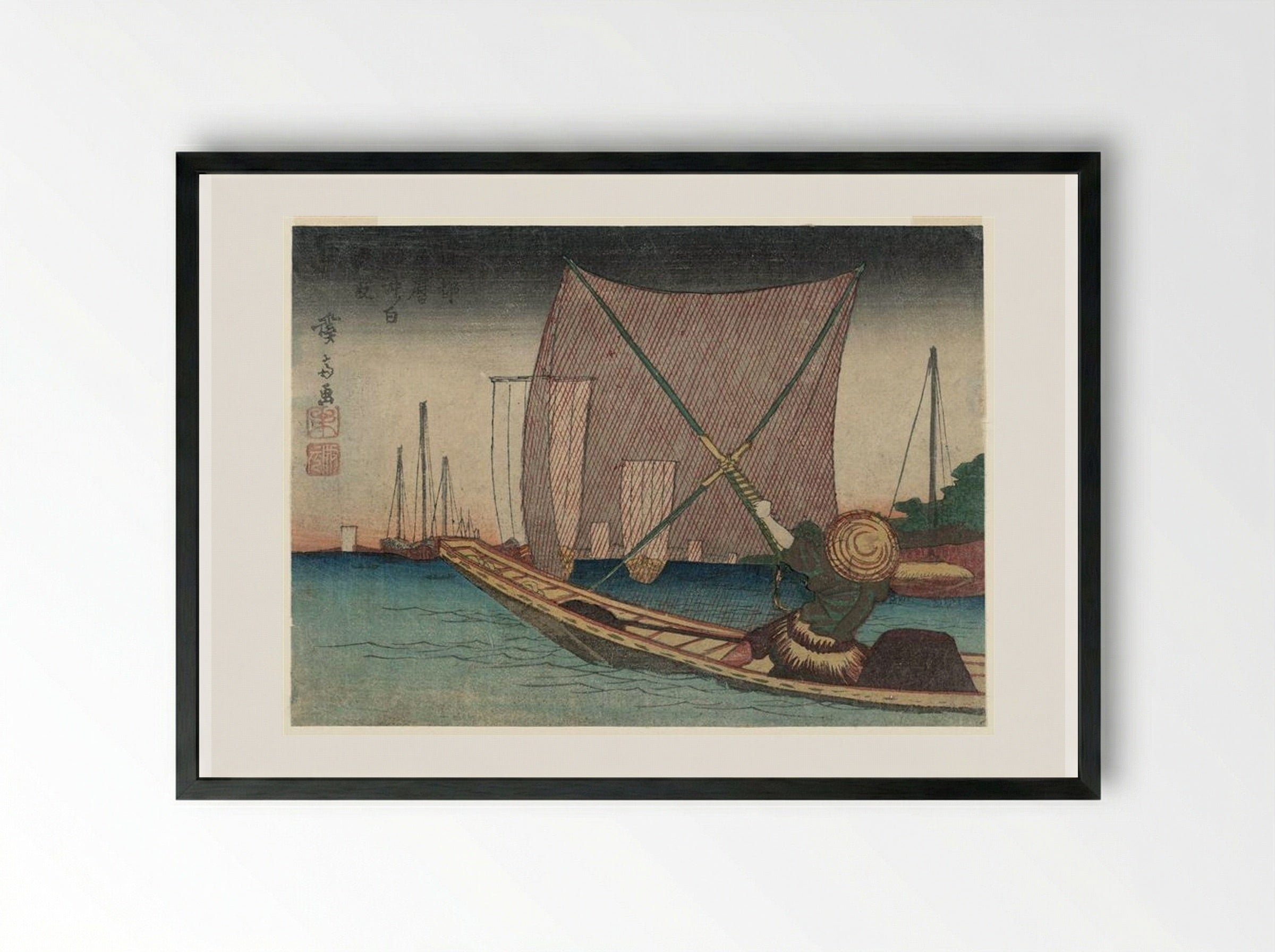 Fishing for Whitebait in the Bay off Tsukuda - Keisai Eisen - Framed Print Black