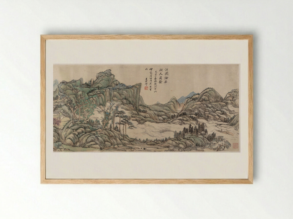 Fishing in River Country at Blossom Time - Wang Yuanqi - Framed Print Wood