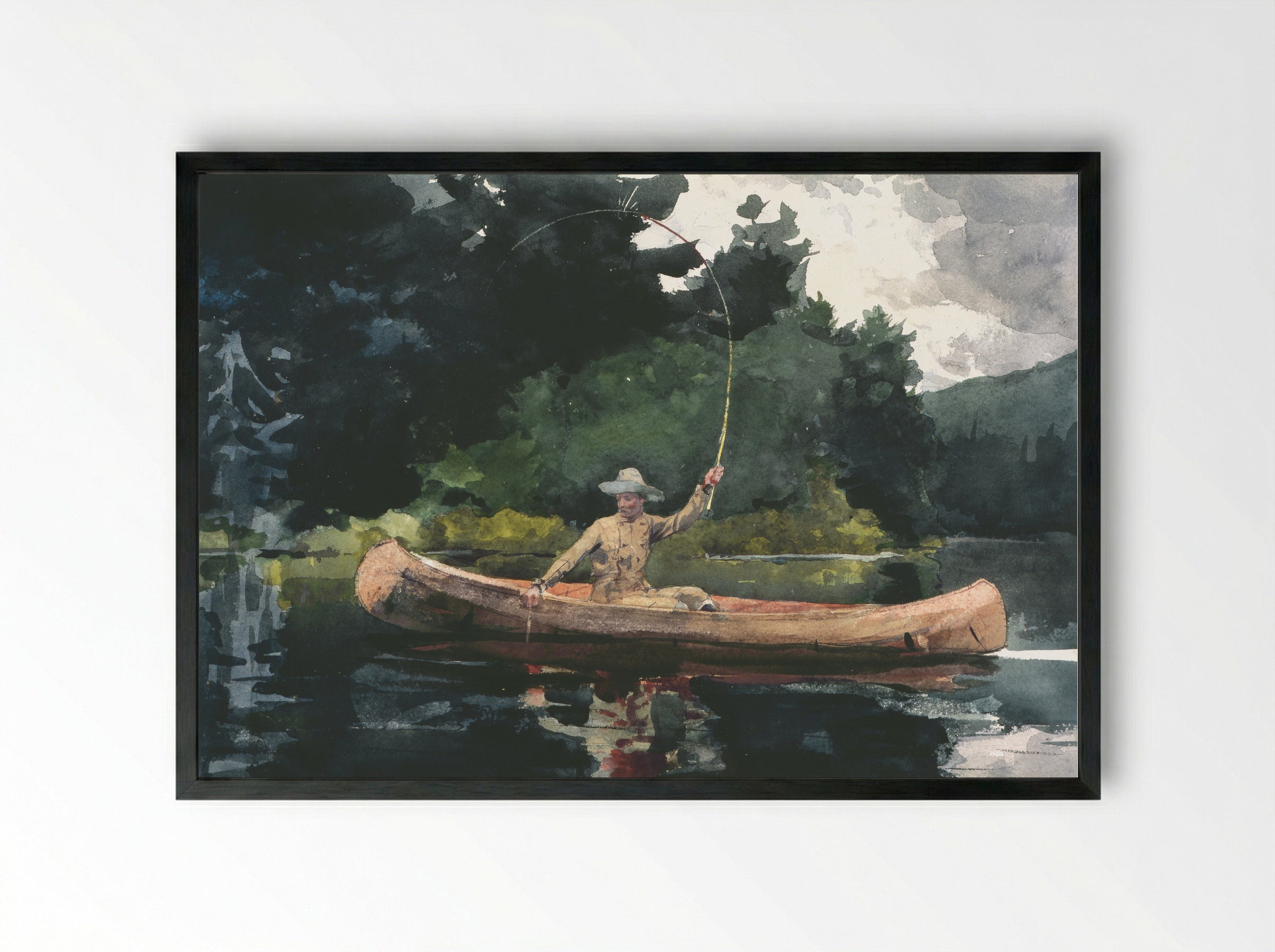 Fishing in the Adirondacks - Winslow Homer - Framed Print Black
