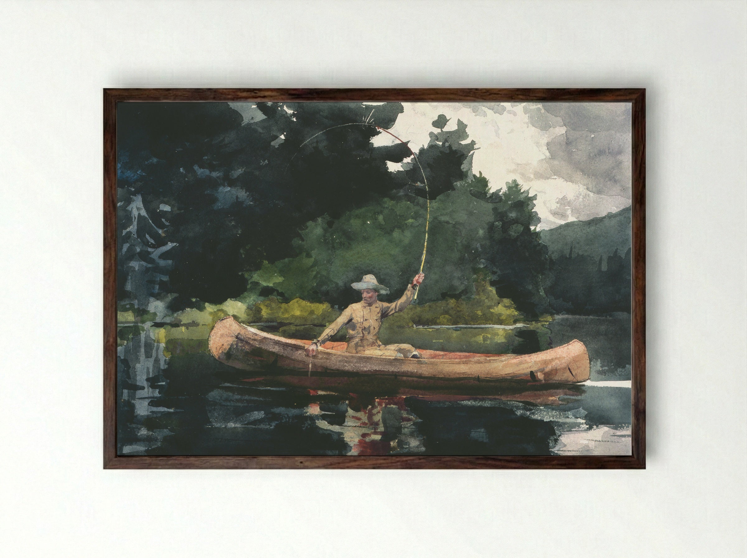 Fishing in the Adirondacks - Winslow Homer - Framed Print Dark Wood