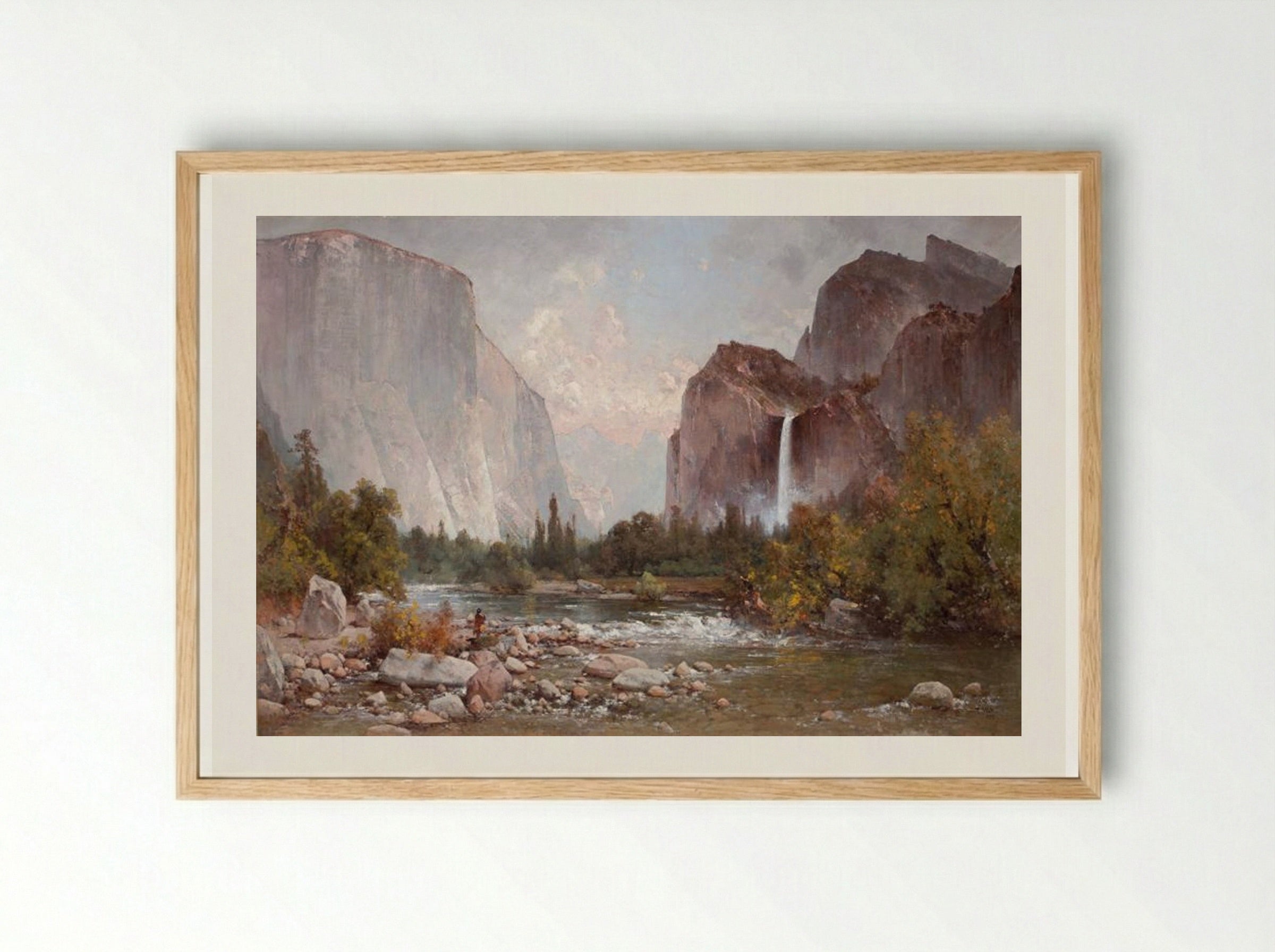 Fishing in the Yosemite Valley - Thomas Hill - Framed Print Wood