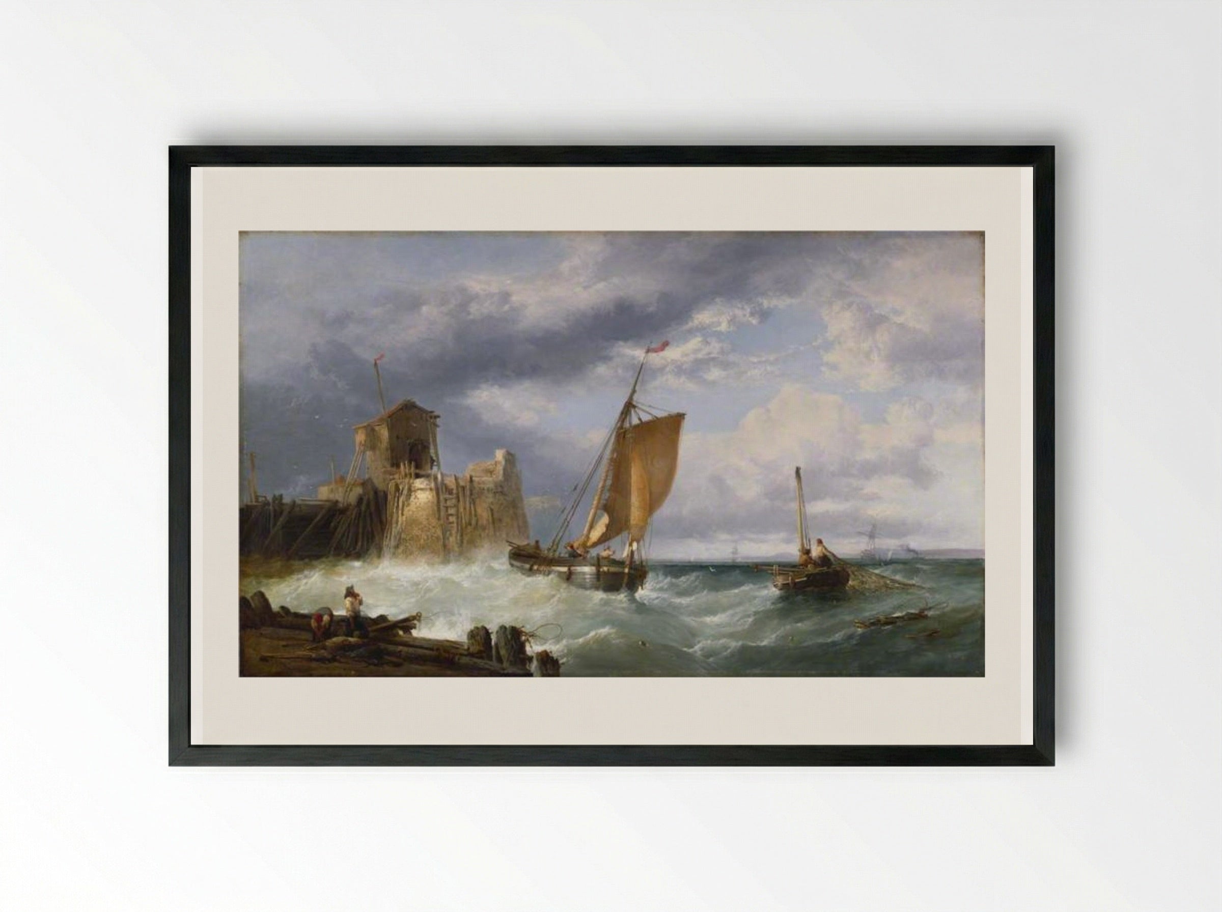 Fishing on a Squally Day - James Webb - Framed Print Black