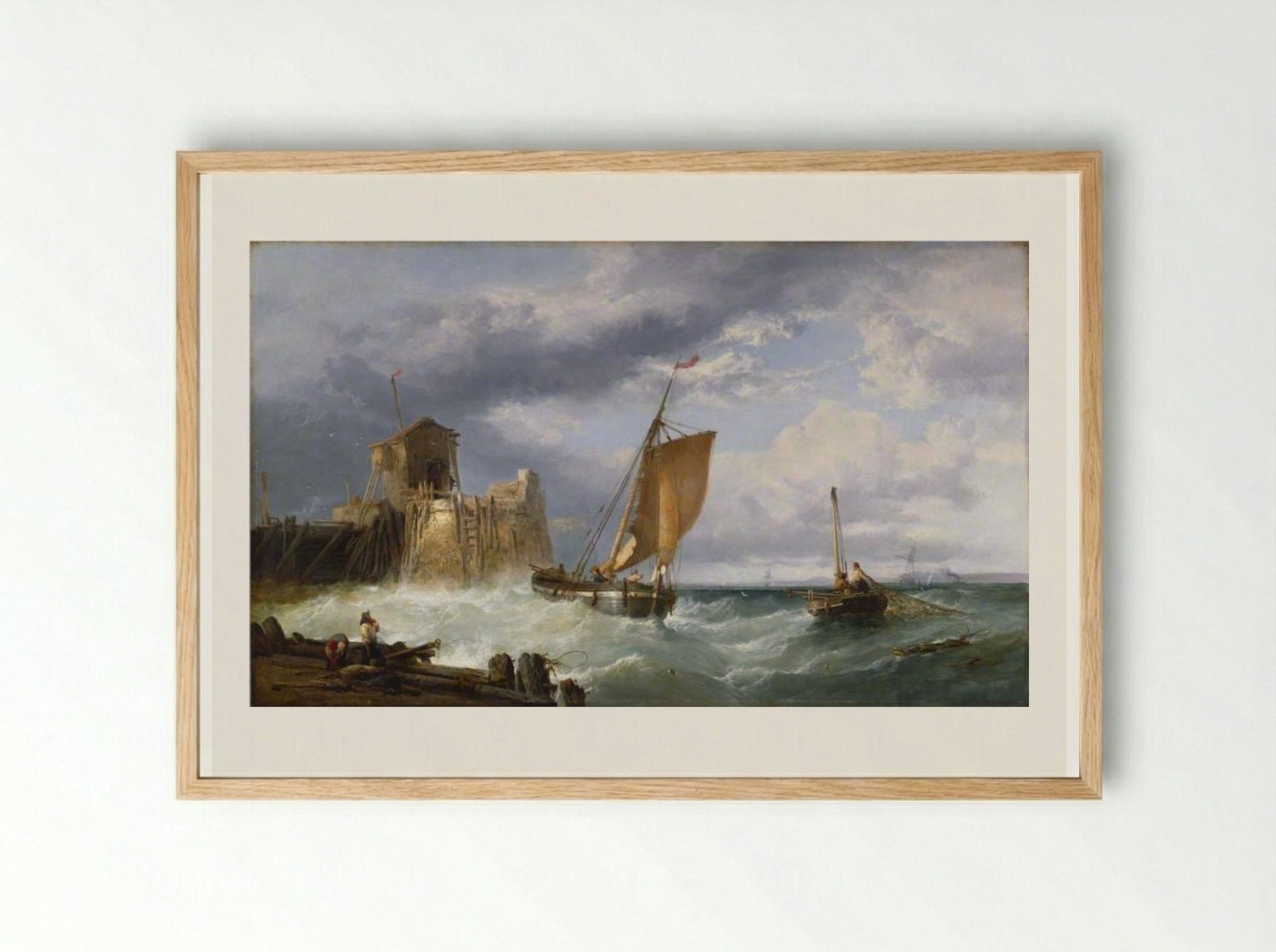 Fishing on a Squally Day - James Webb - Framed Print Wood