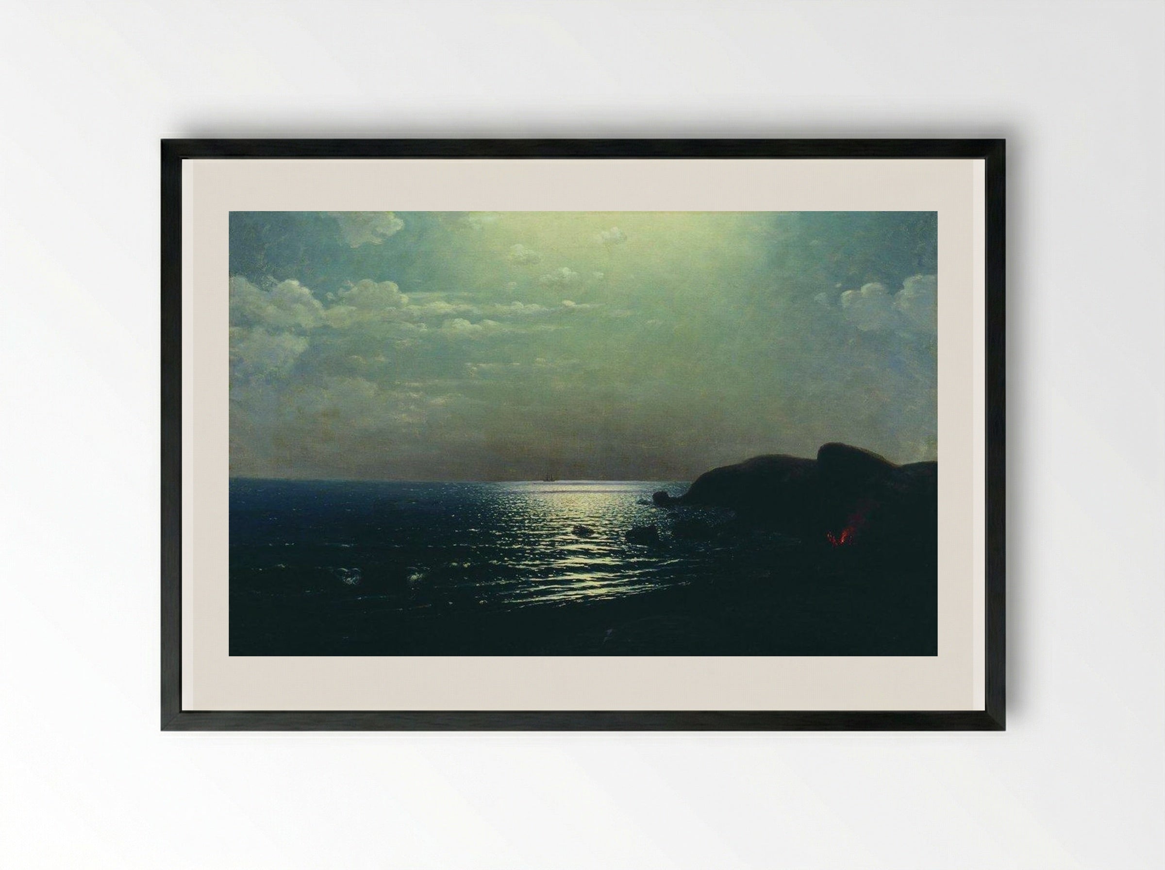 Fishing on the Black Sea - Arkhip Kuindzhi - Framed Print Black