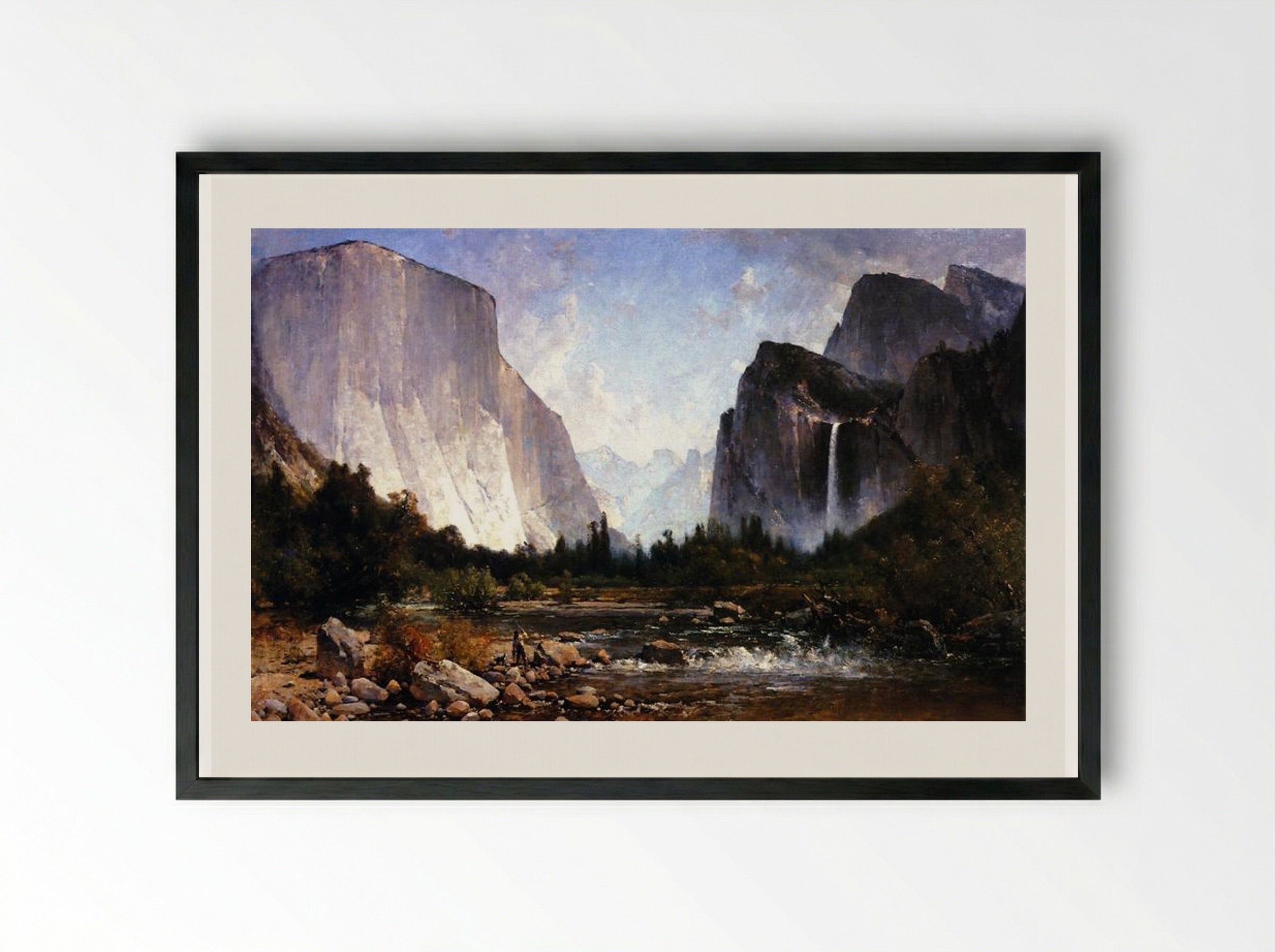 Fishing the Merced River - Thomas Hill - Framed Print Black