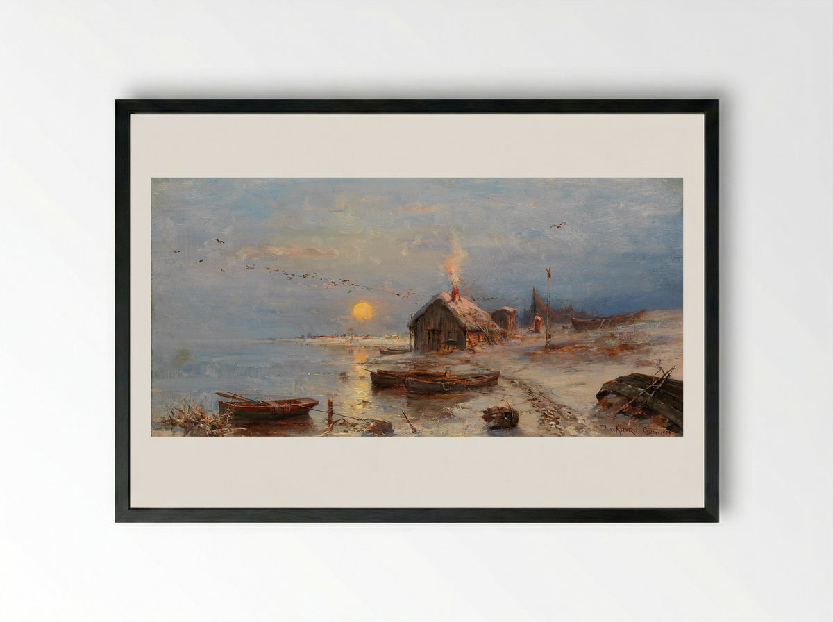 Fishing - Julius Sergius von Klever - Framed Print Black