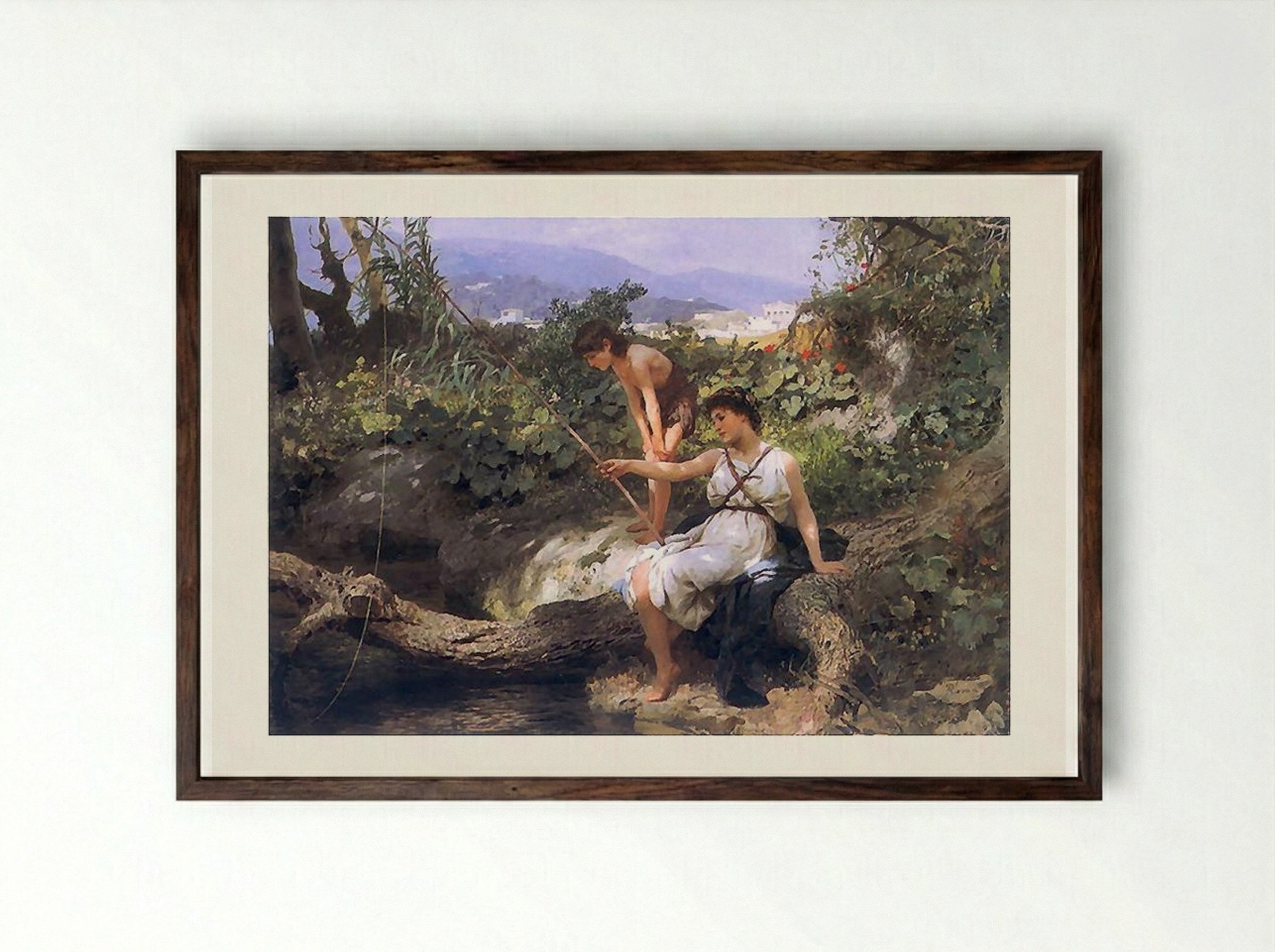 Fishing. A Scene from the Roman Life - Henryk Siemiradzki - Framed Print Dark Wood