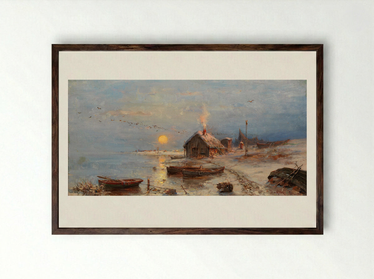 Fishing - Julius Sergius von Klever - Framed Print Dark Wood