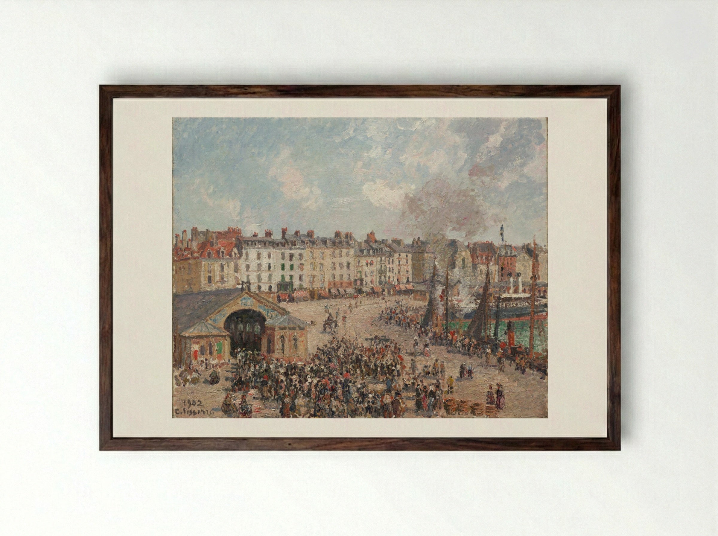 Fishmarket - Camille Pissarro - Framed Print Dark Wood