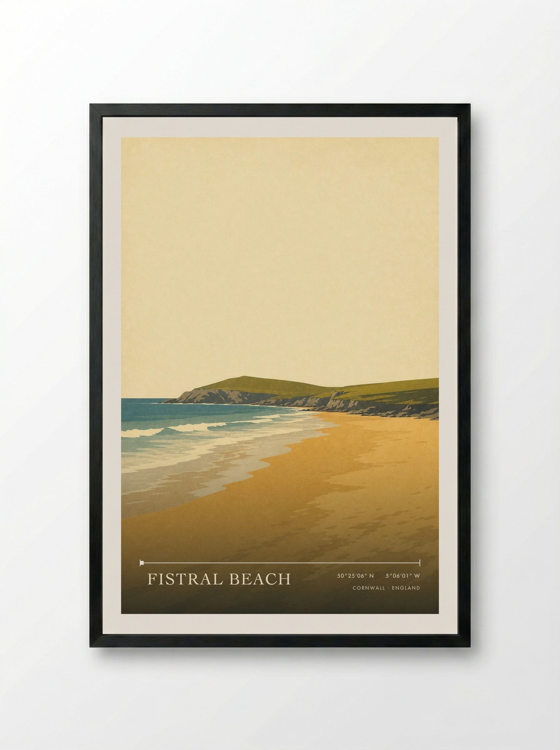 Fistral Beach Cornwall England Travel Poster - Framed Print Black