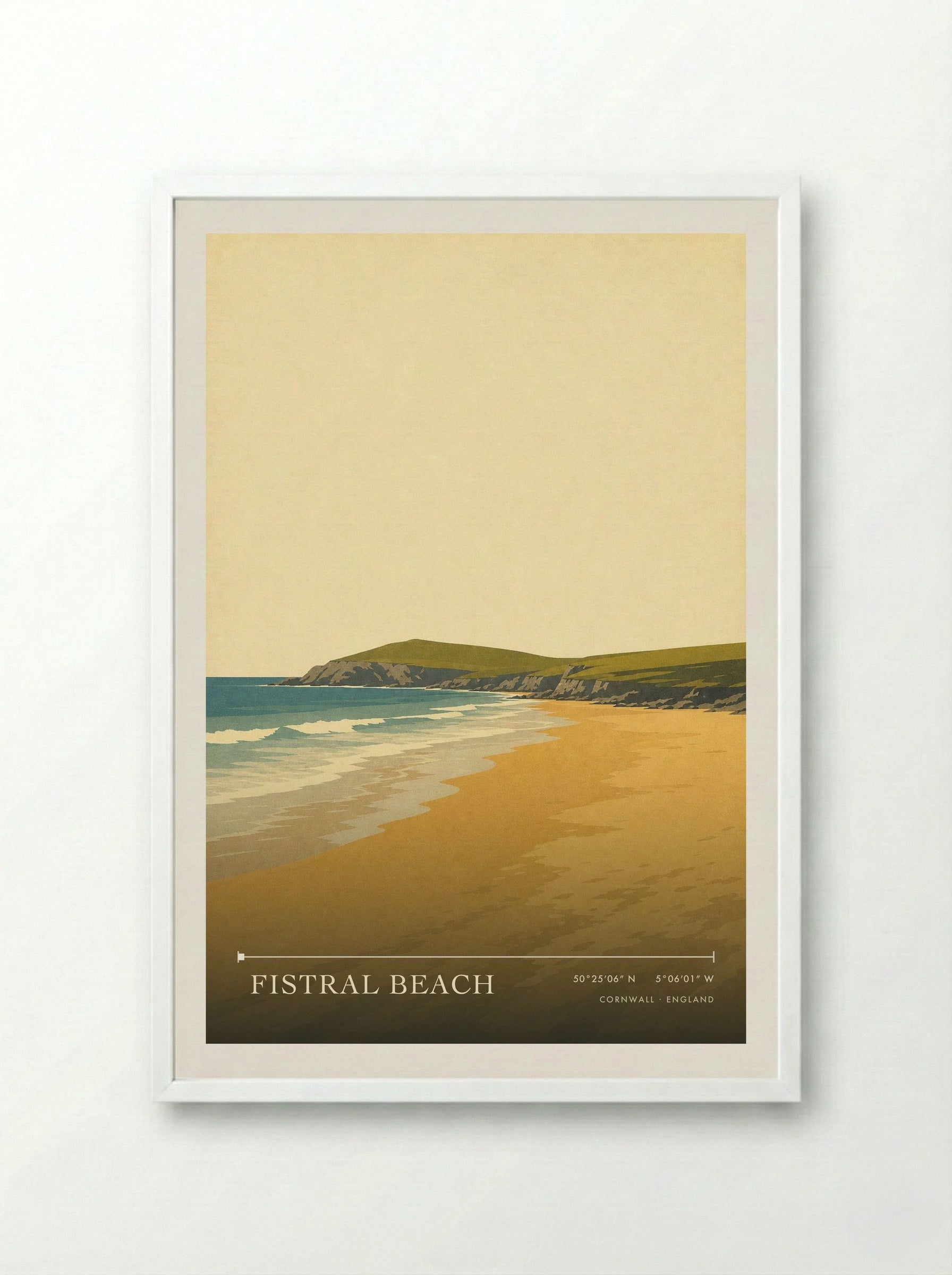 Fistral Beach Cornwall England Travel Poster - Framed Print White