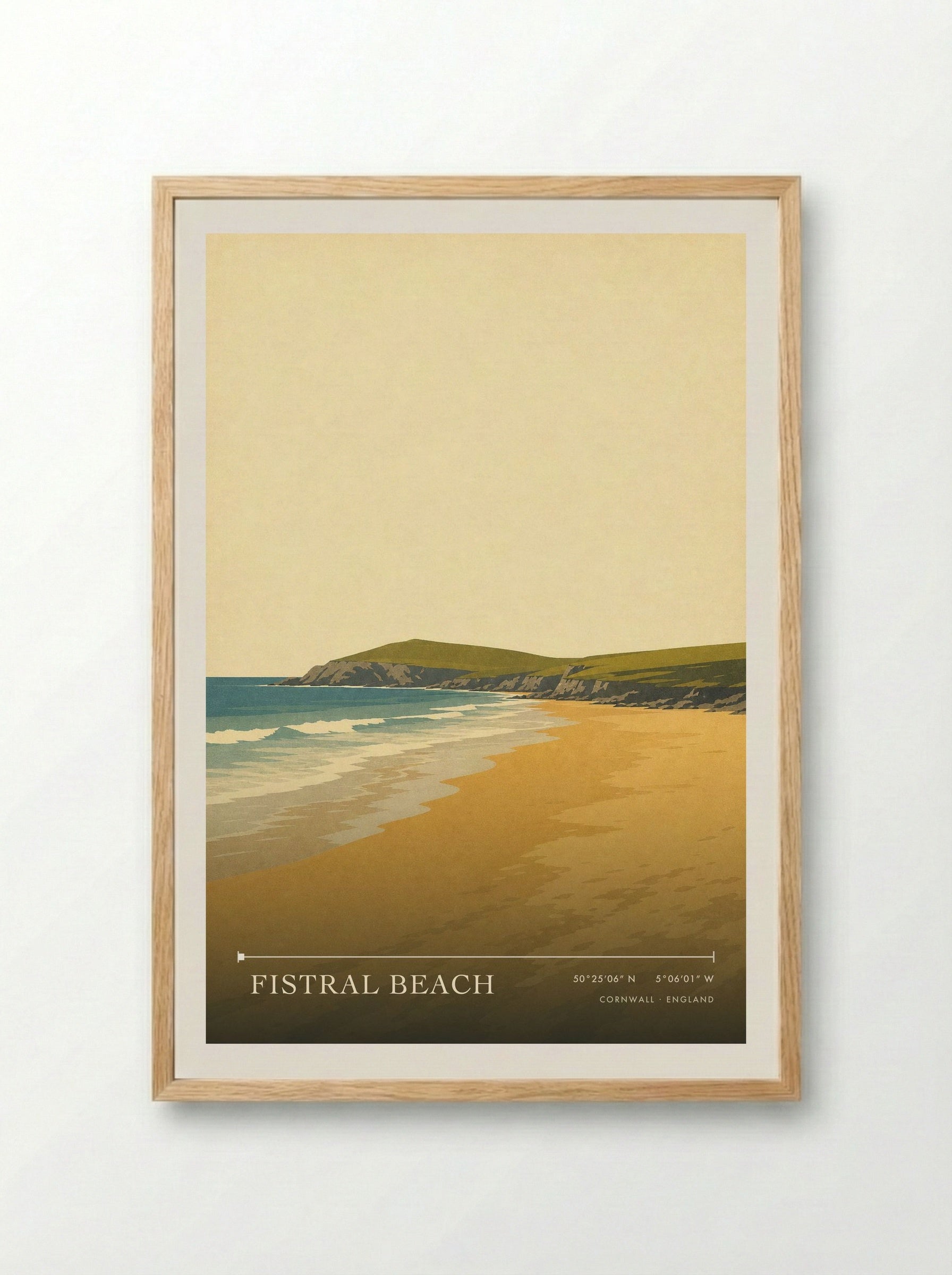 Fistral Beach Cornwall England Travel Poster - Framed Print Wood
